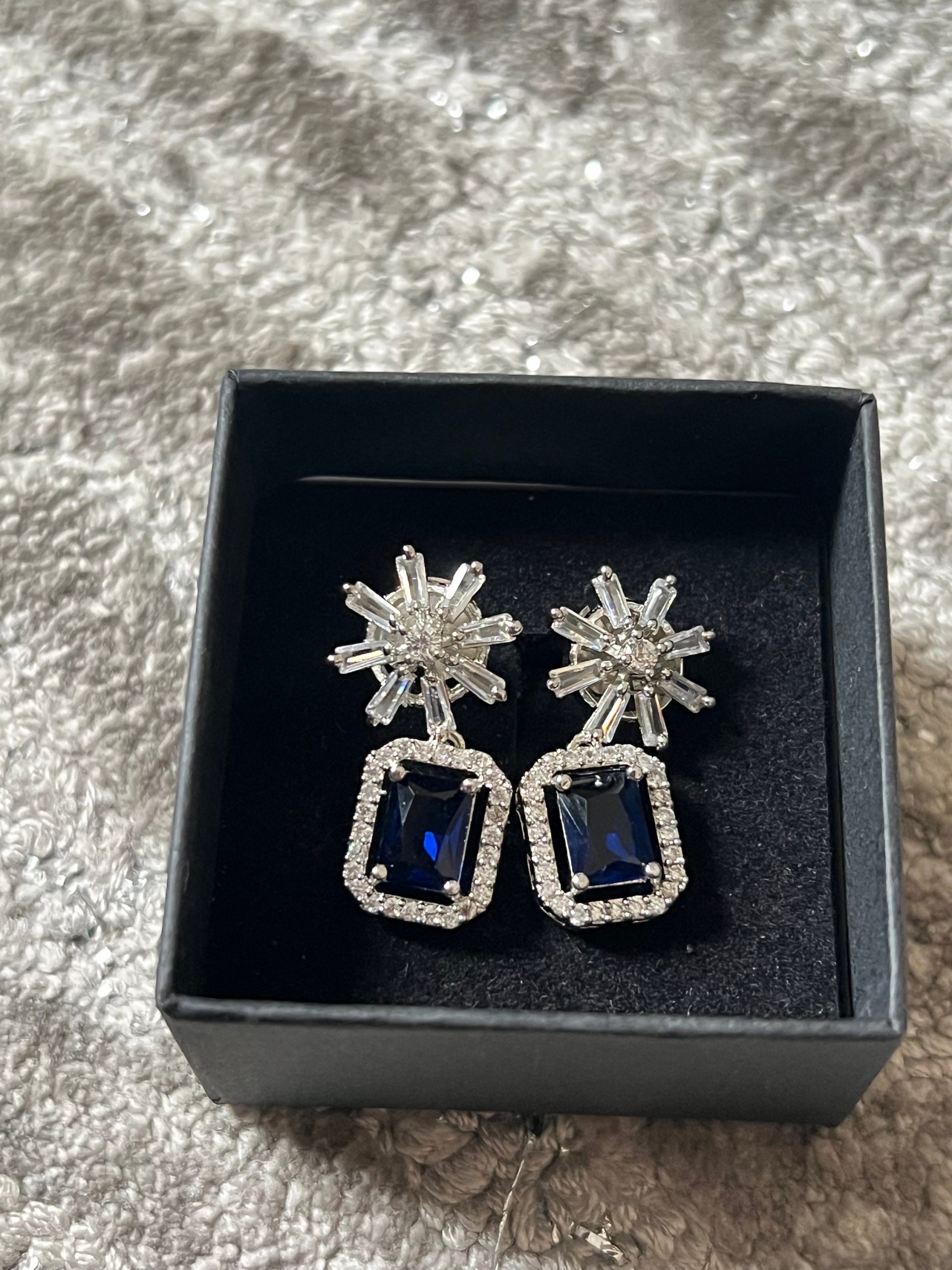 Sapphire Blue , Navy Crystal Star Studded Drop Earrings Indian, Asian, Bollywood Jewelry - Image 4
