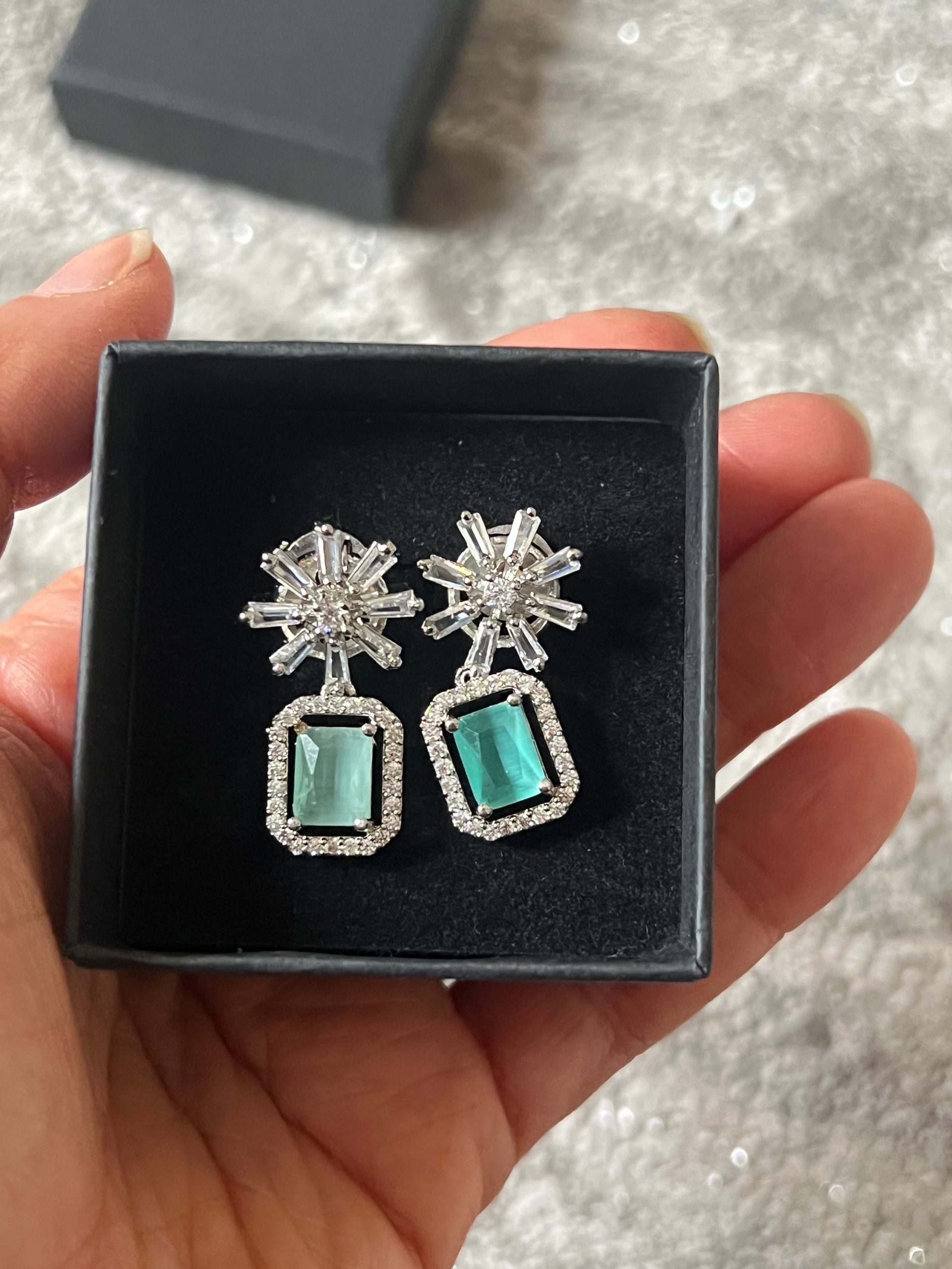 Mint Green Crystal Star Studded Drop Earrings Indian, Asian, Bollywood Jewelry - Image 3