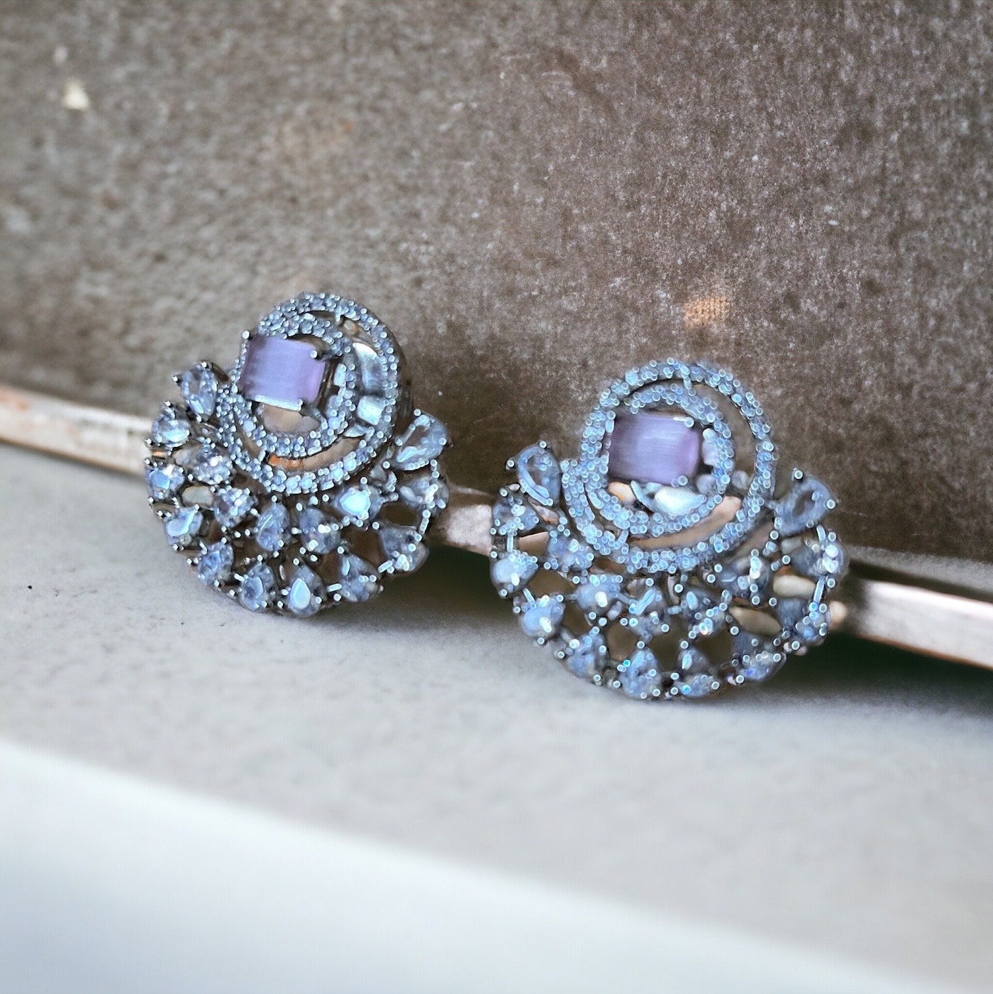 Pink Half Moon Drop Earrings Indian, Asian, Bollywood Jewelry - Image 4