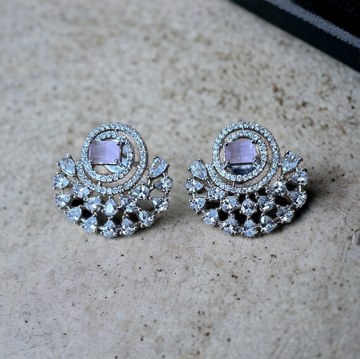 Pink Half Moon Drop Earrings Indian, Asian, Bollywood Jewelry - Image 3