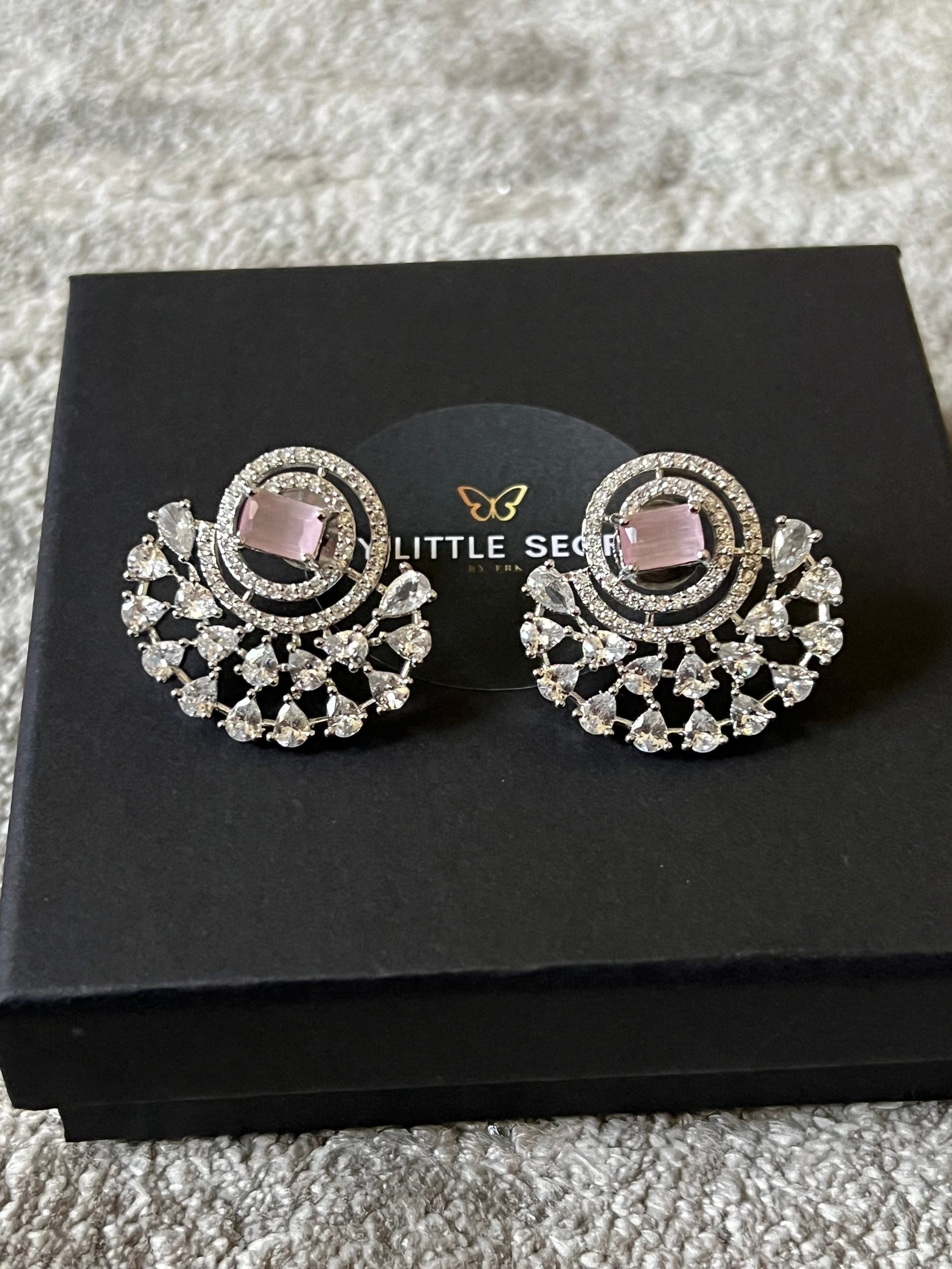 Pink Half Moon Drop Earrings Indian, Asian, Bollywood Jewelry - Image 5