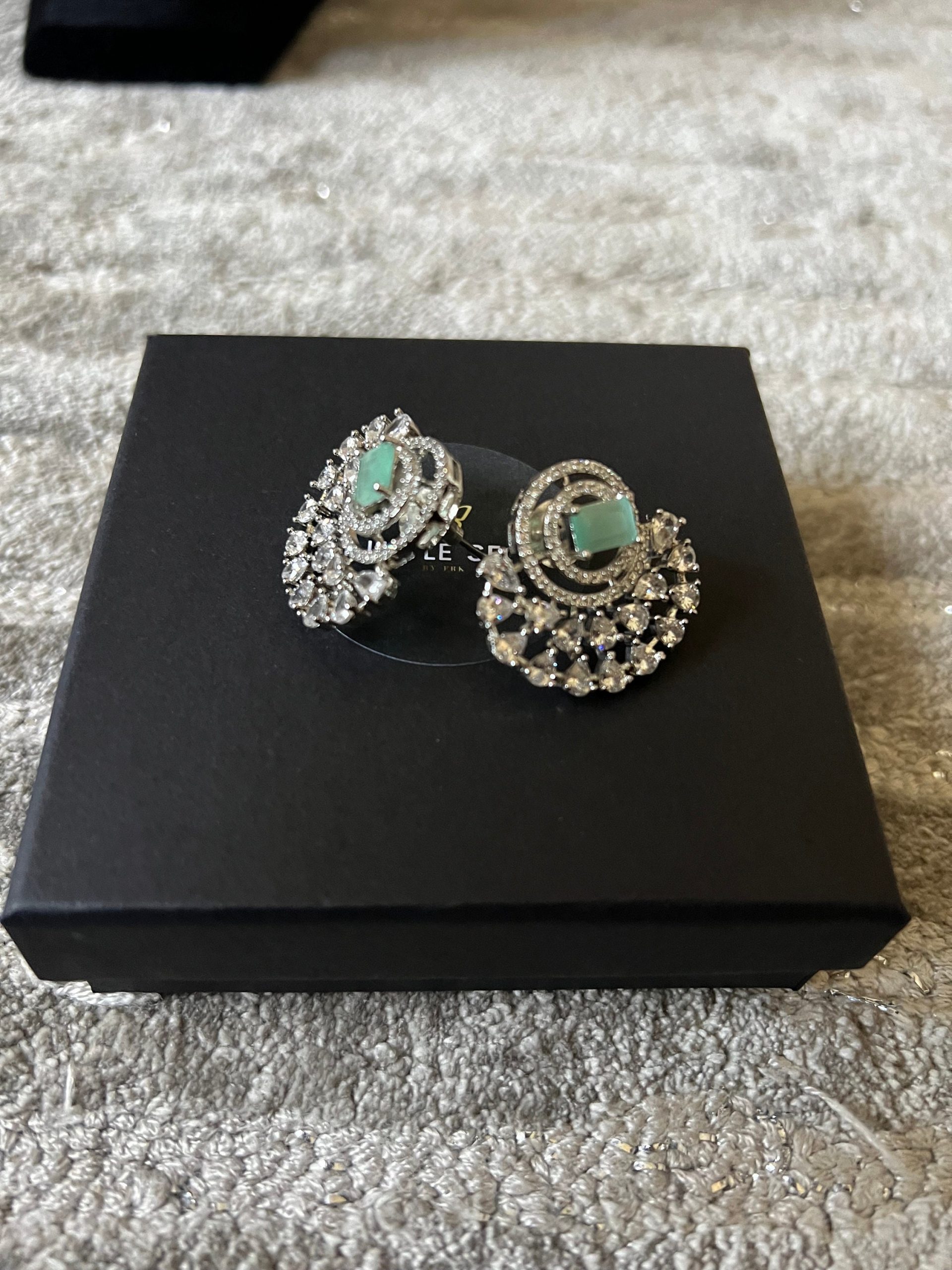 Mint Green, Sea Green, Turquoise Half Moon Drop Earrings - Indian, Asian, Bollywood Jewelry - Image 4