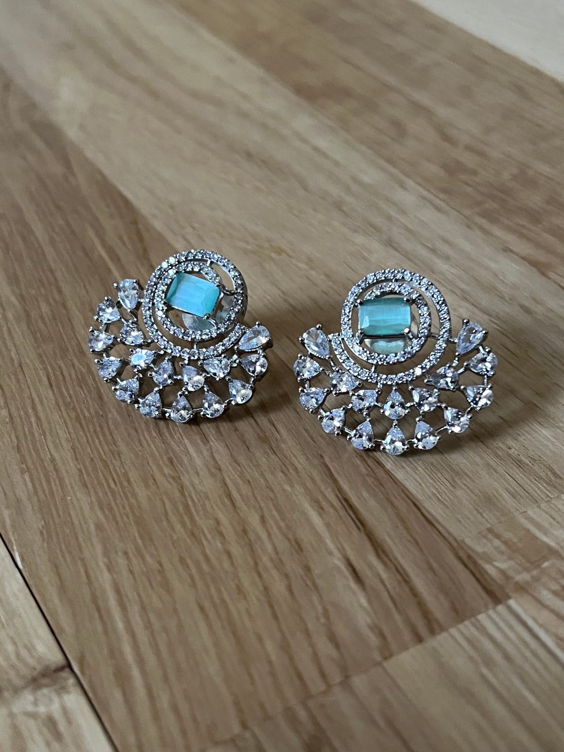 Mint Green, Sea Green, Turquoise Half Moon Drop Earrings - Indian, Asian, Bollywood Jewelry - Image 6