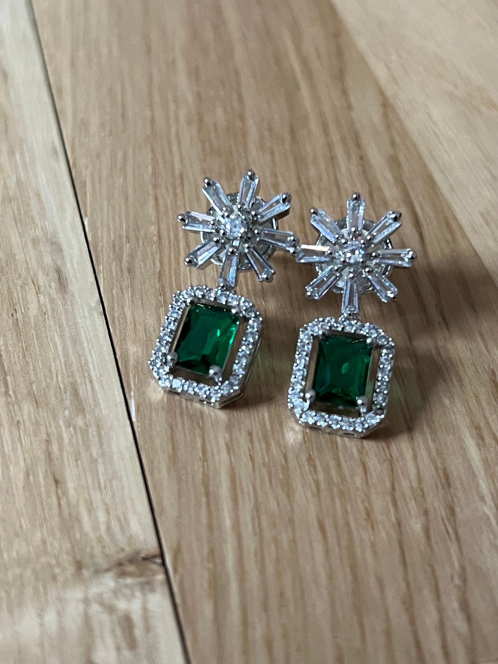 Emerald Green & Starburst Stud Earring Set | Bridal and Party Crystal Studs | Gift Box Included | Silver Sparkle Statement Set - Image 4