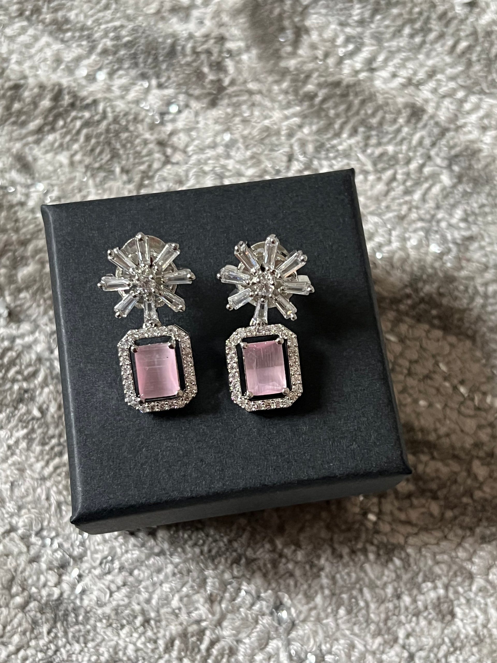 Pink Crystal Star Studded Drop Earrings Indian, Asian, Bollywood Jewelry - Image 5