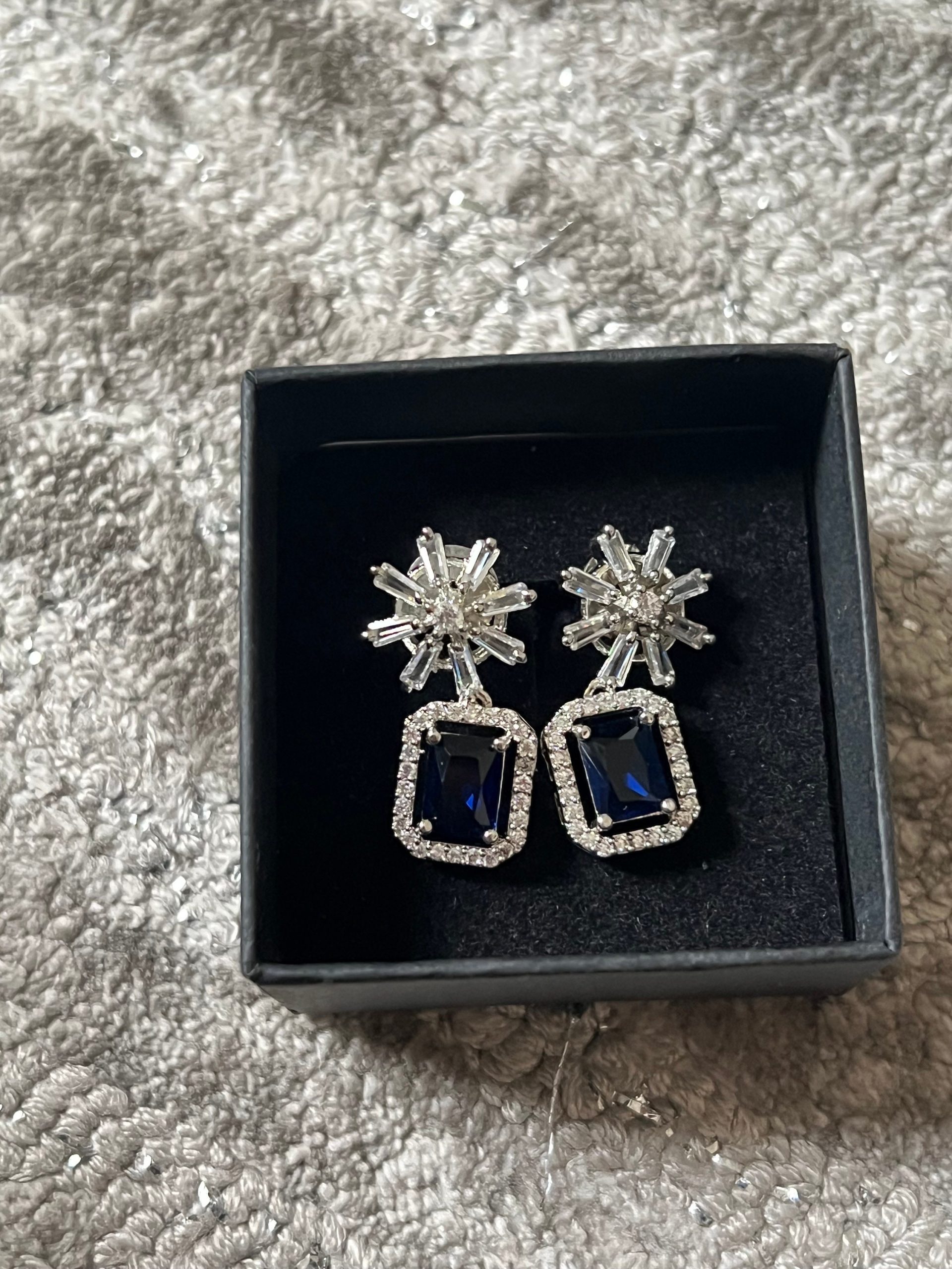 Sapphire Blue , Navy Crystal Star Studded Drop Earrings Indian, Asian, Bollywood Jewelry - Image 5