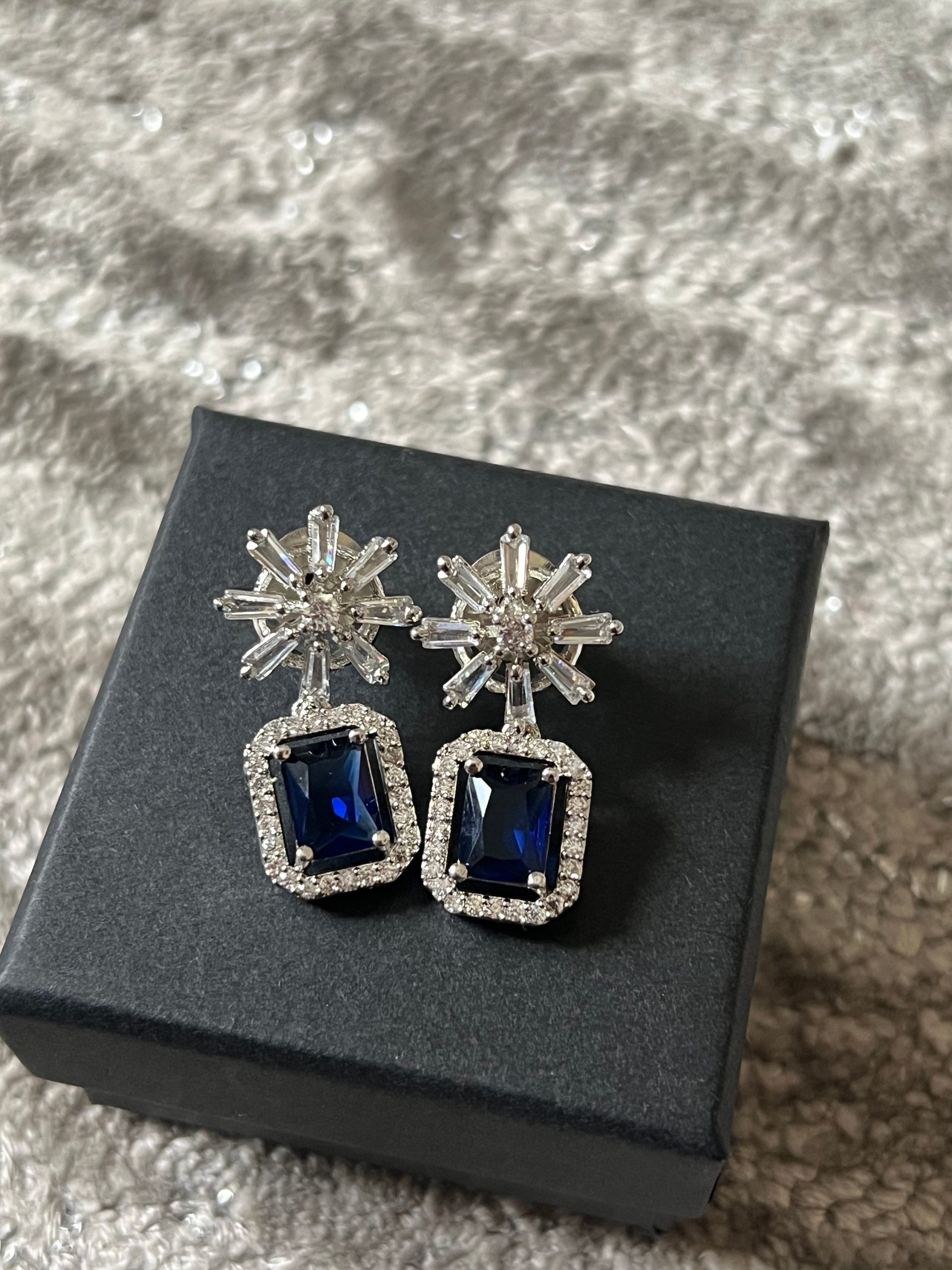 Sapphire Blue , Navy Crystal Star Studded Drop Earrings Indian, Asian, Bollywood Jewelry - Image 6