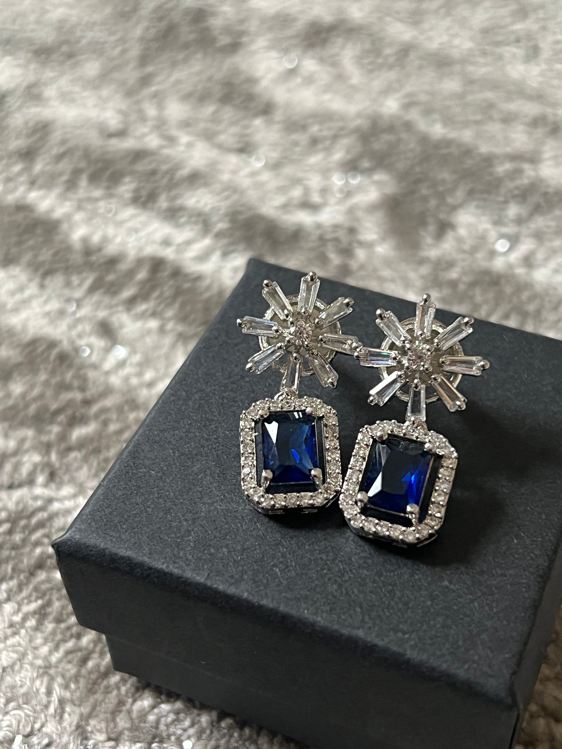 Sapphire Blue , Navy Crystal Star Studded Drop Earrings Indian, Asian, Bollywood Jewelry - Image 7