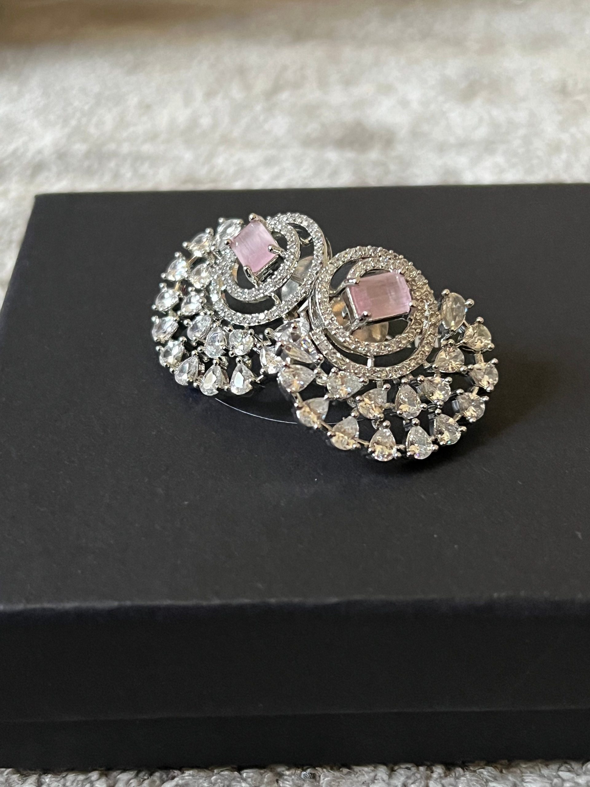 Pink Half Moon Drop Earrings Indian, Asian, Bollywood Jewelry - Image 6