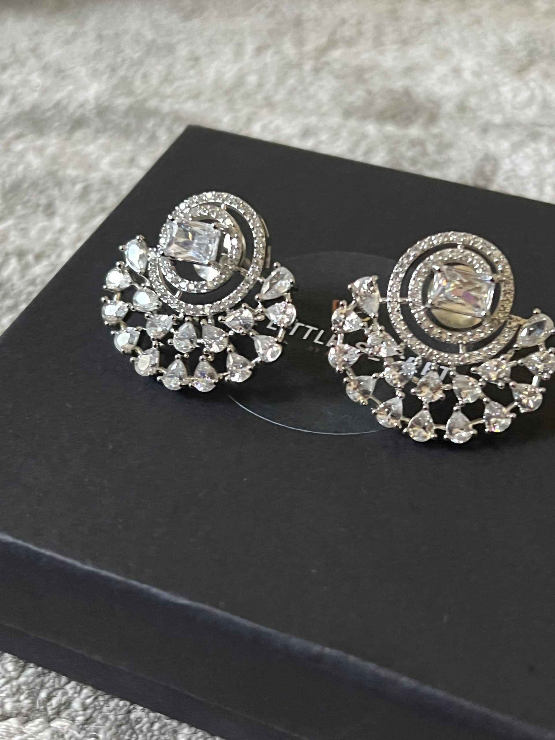 Silver Spiral Statement Stud Earrings ? Cubic Zirconia Circle Fan Design | Elegant Bridal or Party Jewelry - Image 4