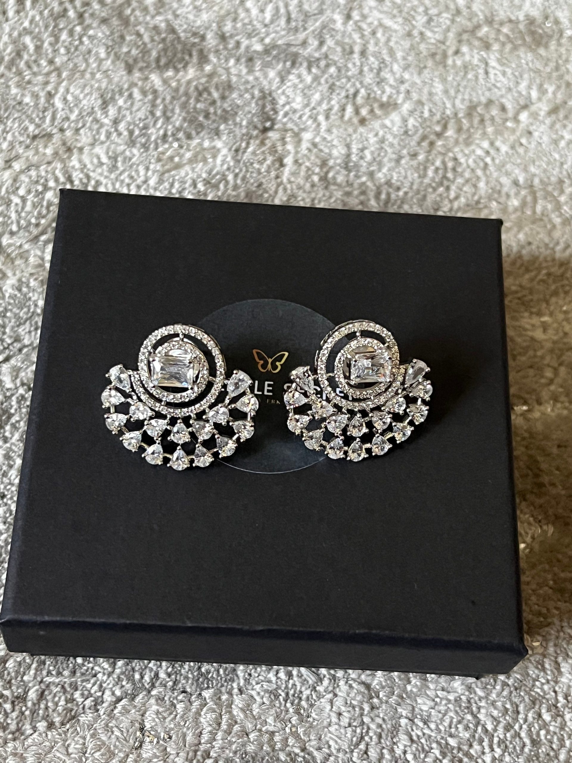 Silver Spiral Statement Stud Earrings ? Cubic Zirconia Circle Fan Design | Elegant Bridal or Party Jewelry - Image 5