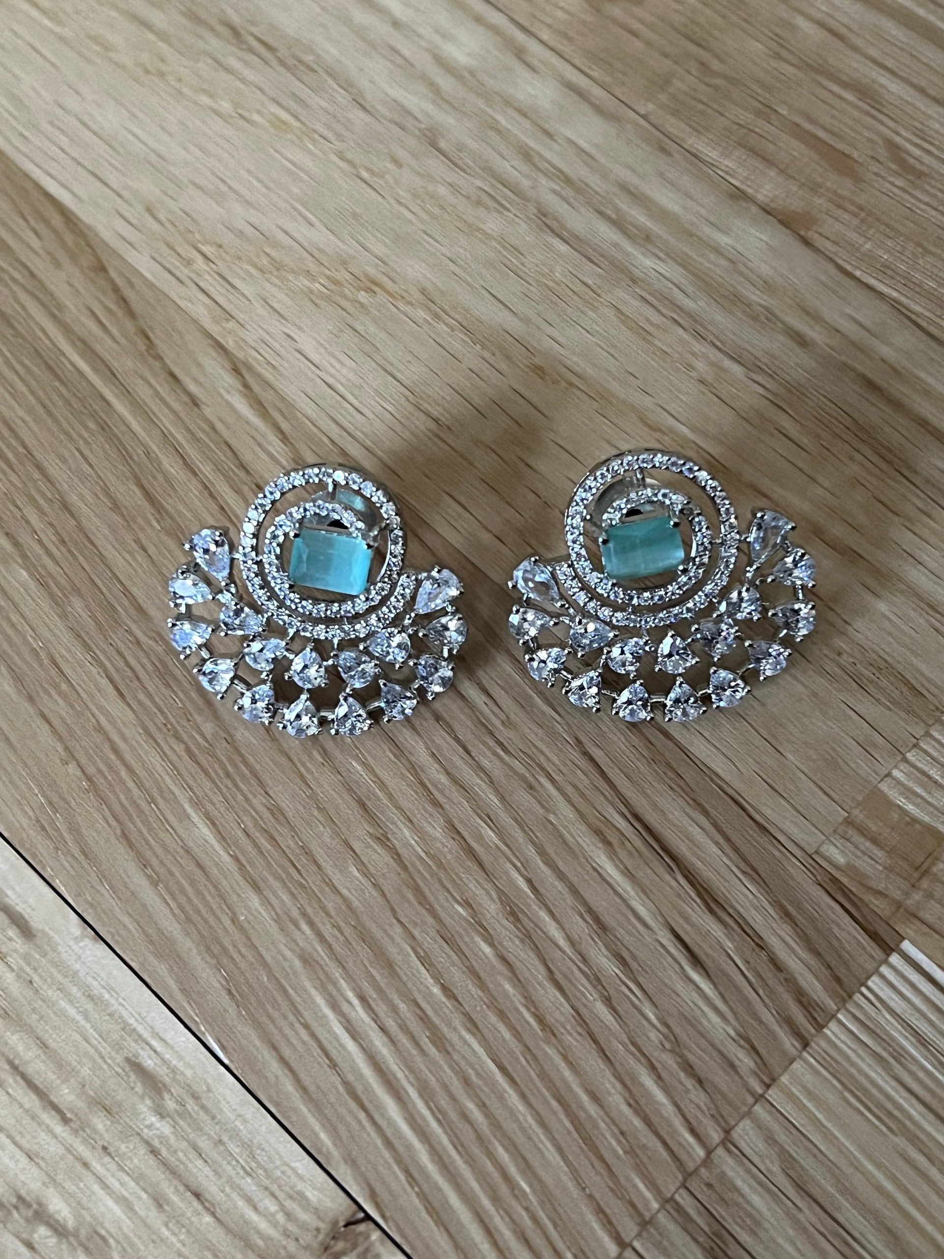 Mint Green, Sea Green, Turquoise Half Moon Drop Earrings - Indian, Asian, Bollywood Jewelry - Image 5