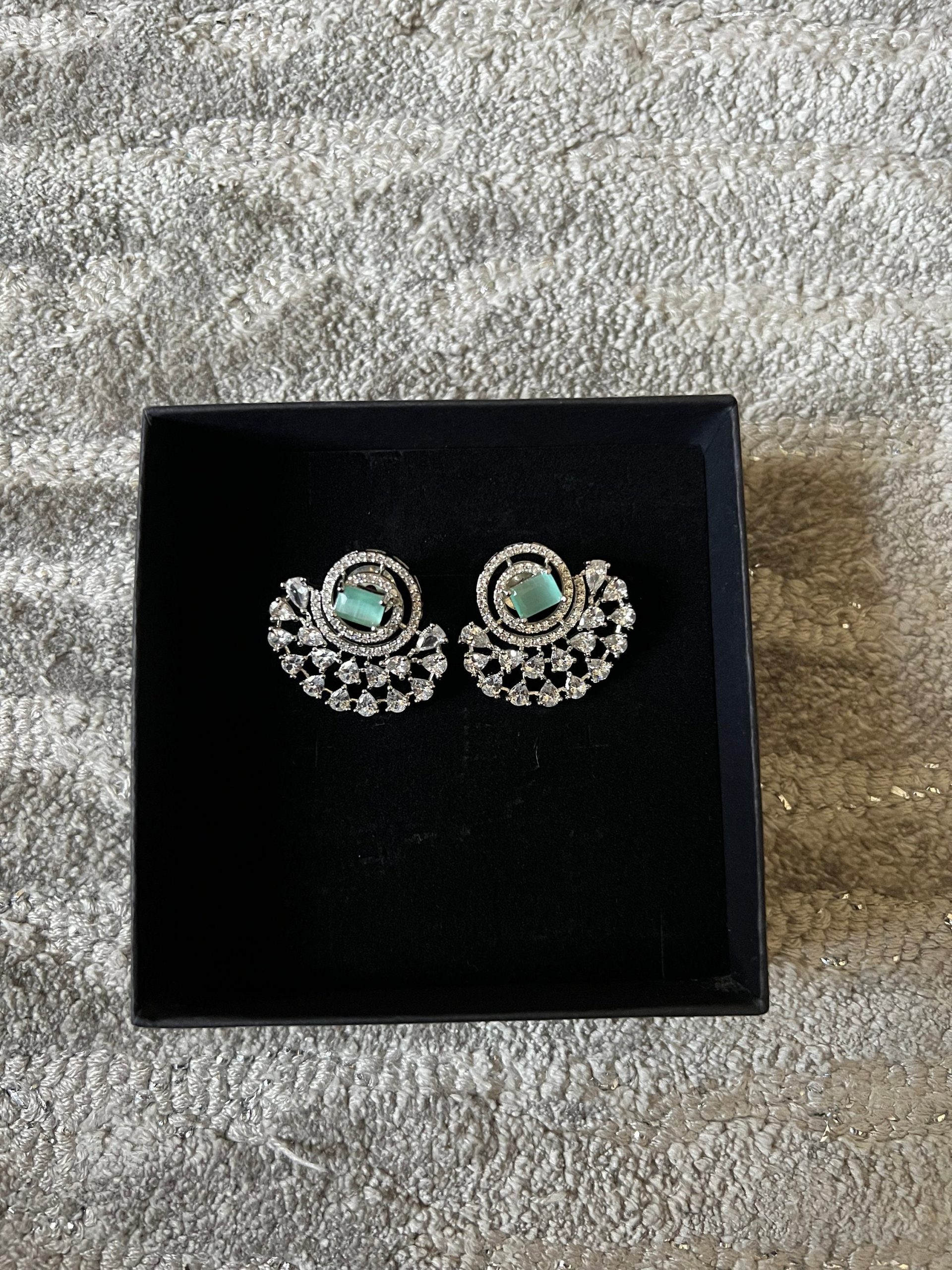 Mint Green, Sea Green, Turquoise Half Moon Drop Earrings - Indian, Asian, Bollywood Jewelry - Image 7