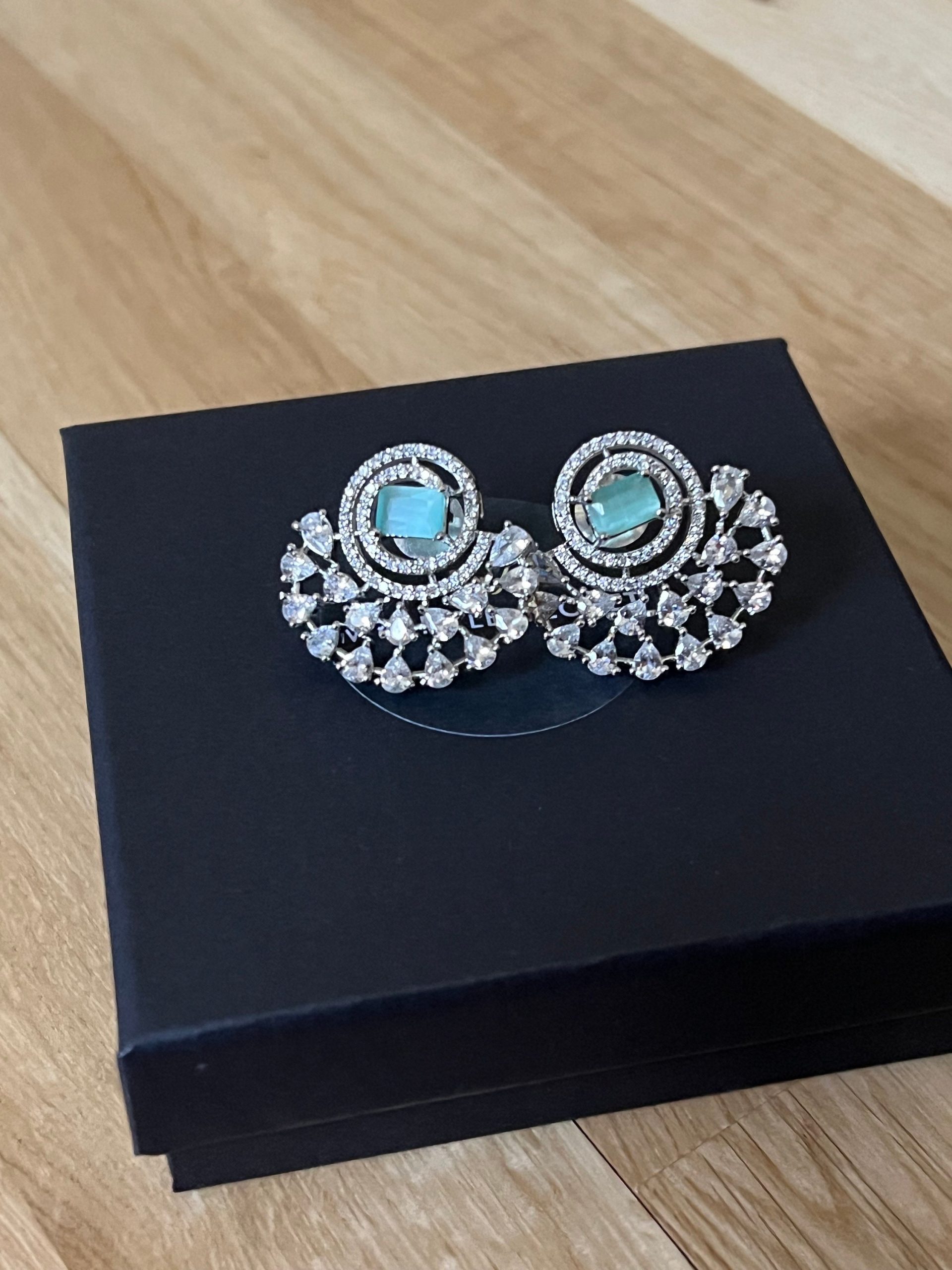 Mint Green, Sea Green, Turquoise Half Moon Drop Earrings - Indian, Asian, Bollywood Jewelry - Image 8
