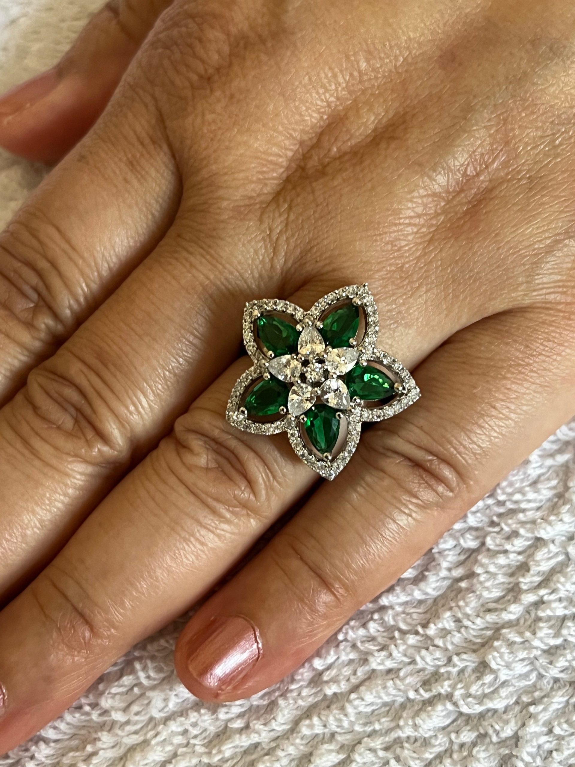Green Flower Ring, Indian Jewelry, Wedding Jewelry - Image 3