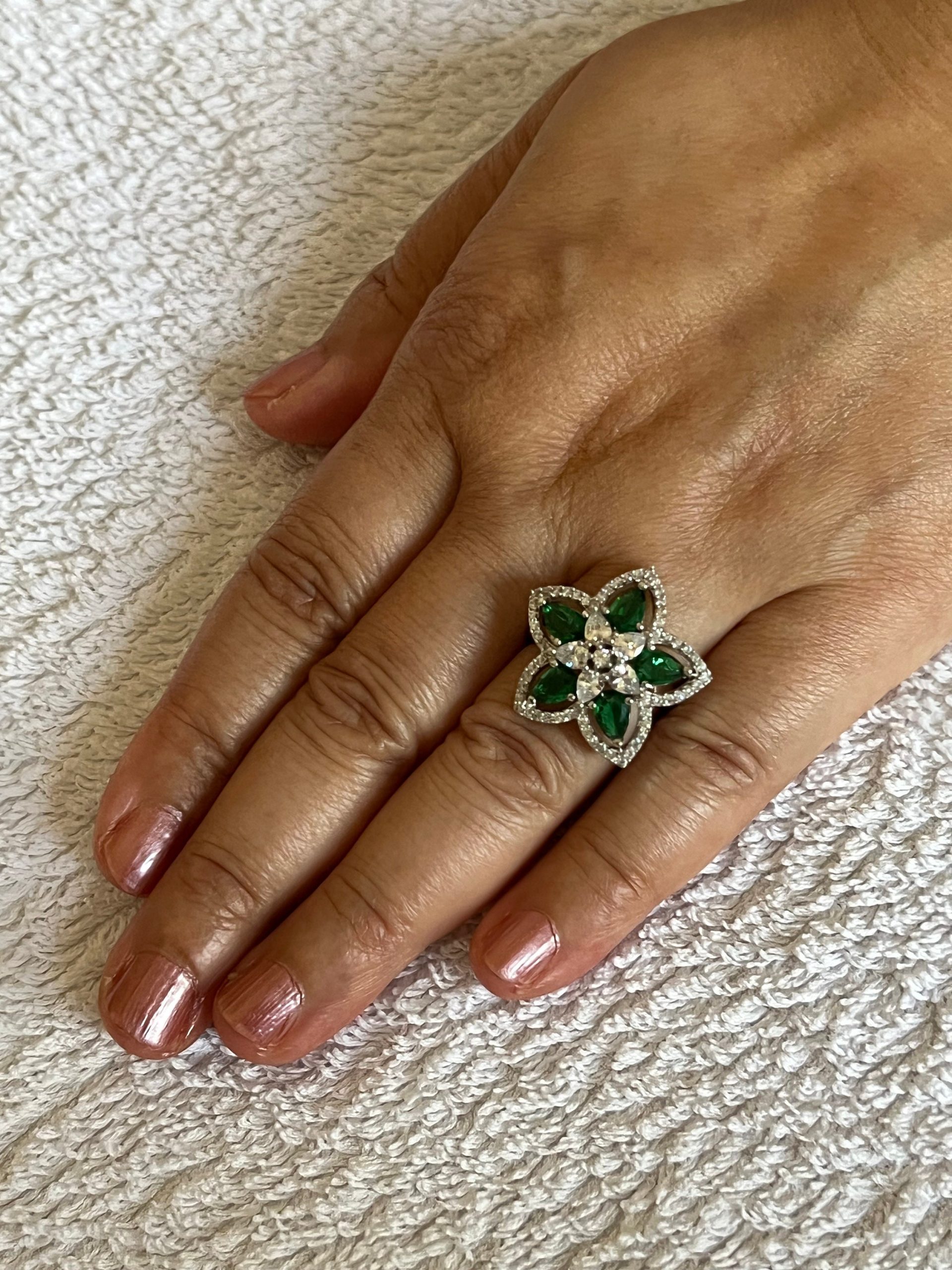 Green Flower Ring, Indian Jewelry, Wedding Jewelry - Image 2