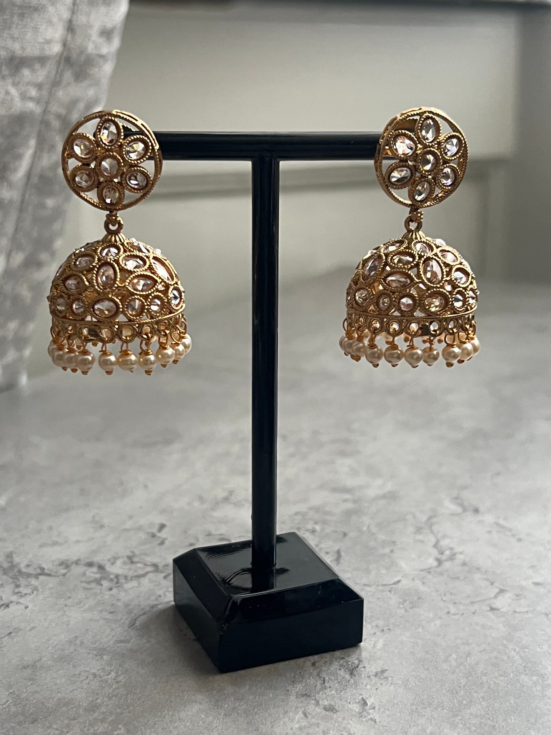 Traditional Gold Desi Drop Earrings, Indian Jewelry, Bridal - Image 3