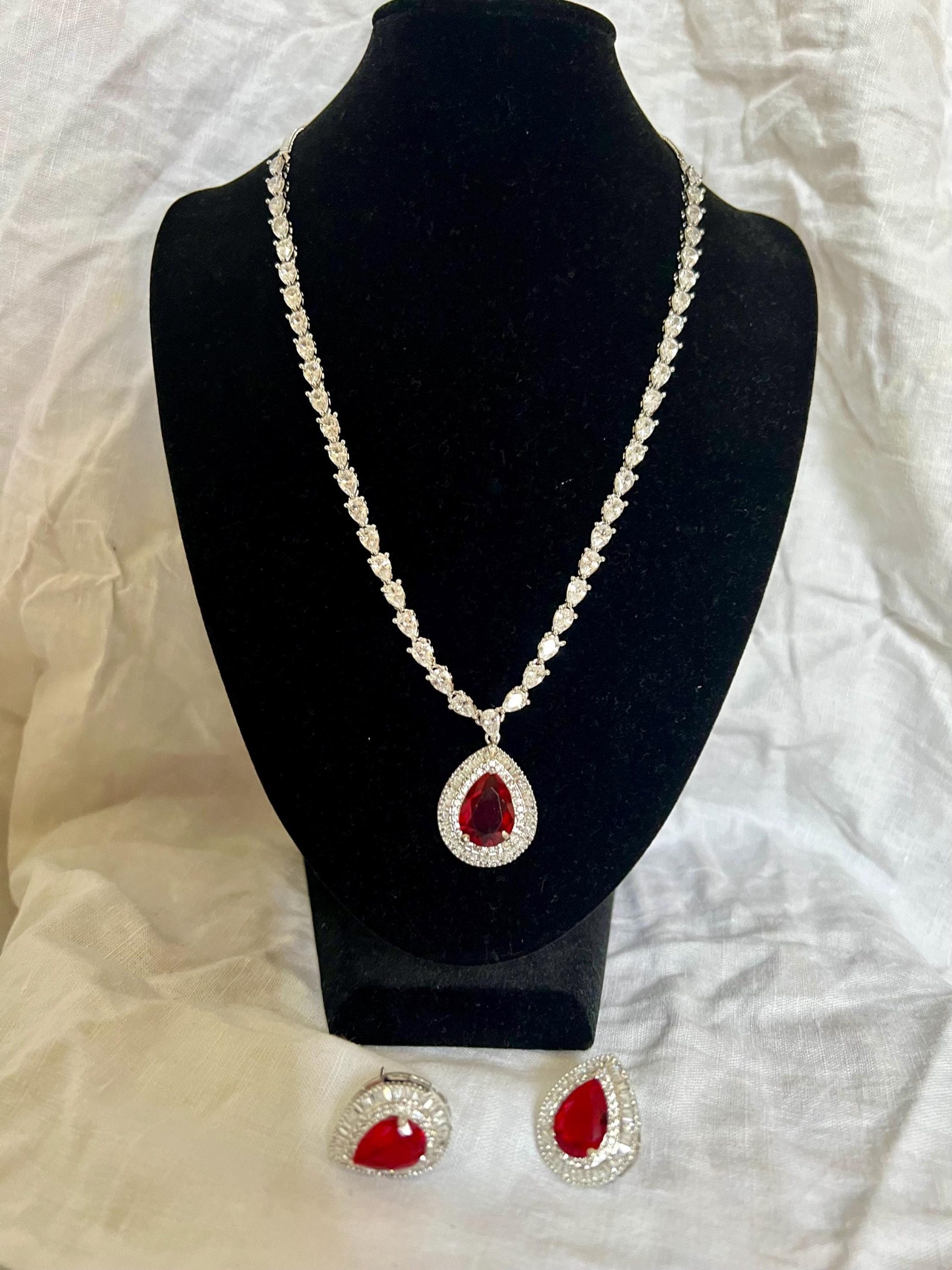Elegant Ruby Teardrop Necklace & Stud Earring Set | Bridal Jewelry | Indian Wedding Set | Minimalist Red Stone Necklace | My Little Secret b - Image 5