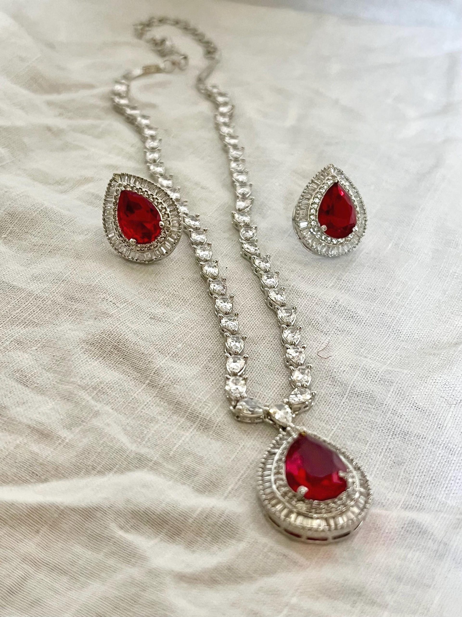Elegant Ruby Teardrop Necklace & Stud Earring Set | Bridal Jewelry | Indian Wedding Set | Minimalist Red Stone Necklace | My Little Secret b - Image 4