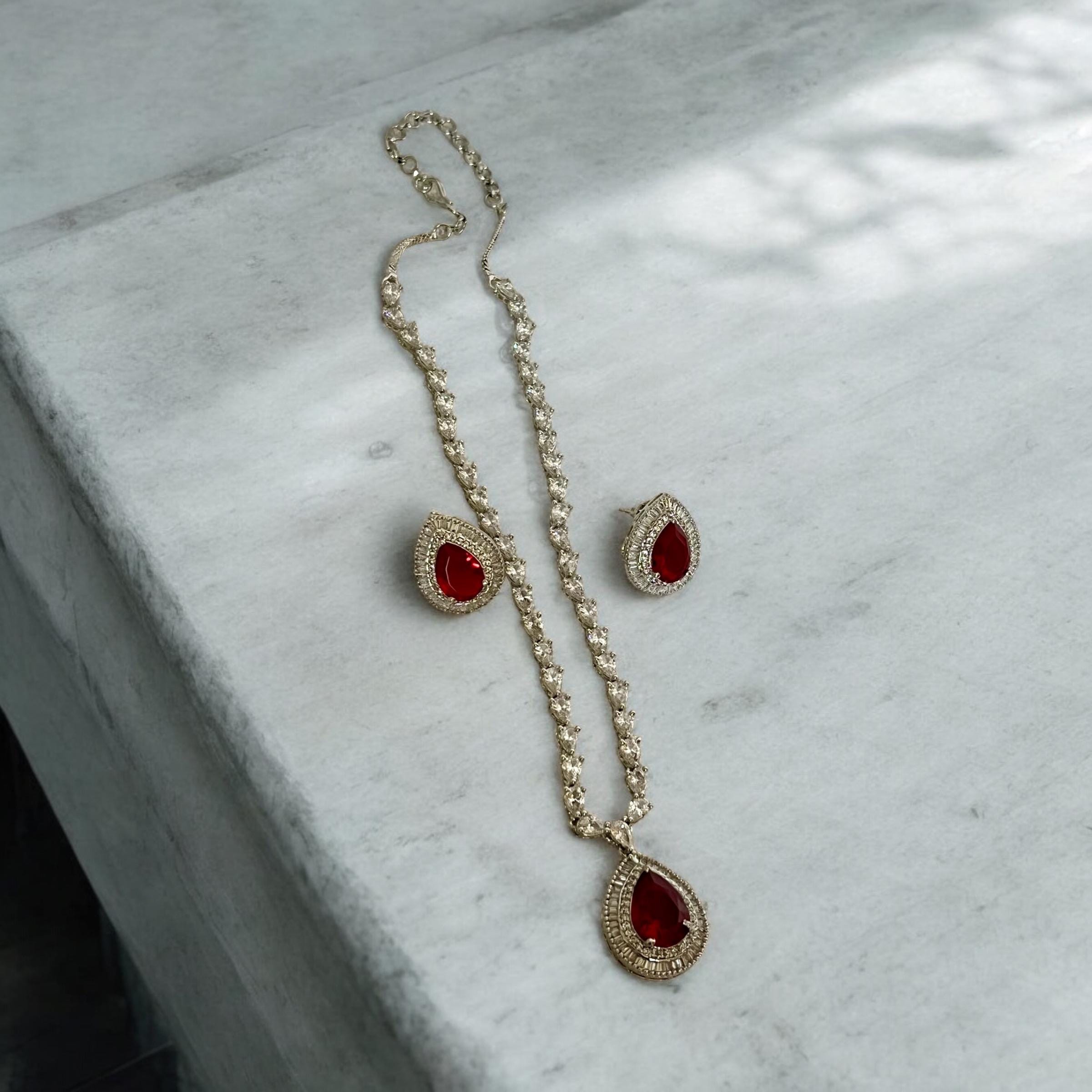 Elegant Ruby Teardrop Necklace & Stud Earring Set | Bridal Jewelry | Indian Wedding Set | Minimalist Red Stone Necklace | My Little Secret b - Image 3
