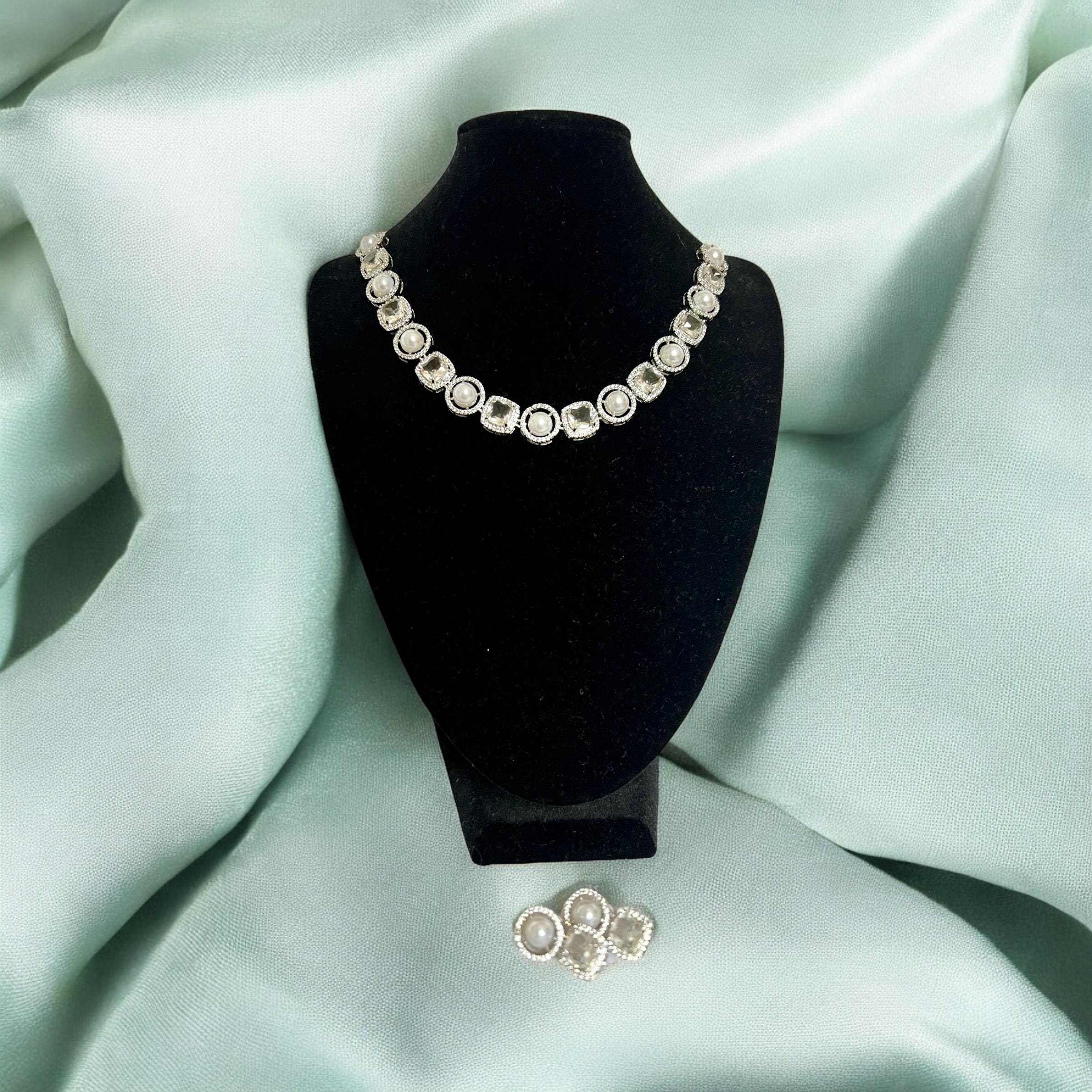 Silver Pearl and Crystal Necklace Set ? Bridal Jewelry with Matching Earrings - Image 6