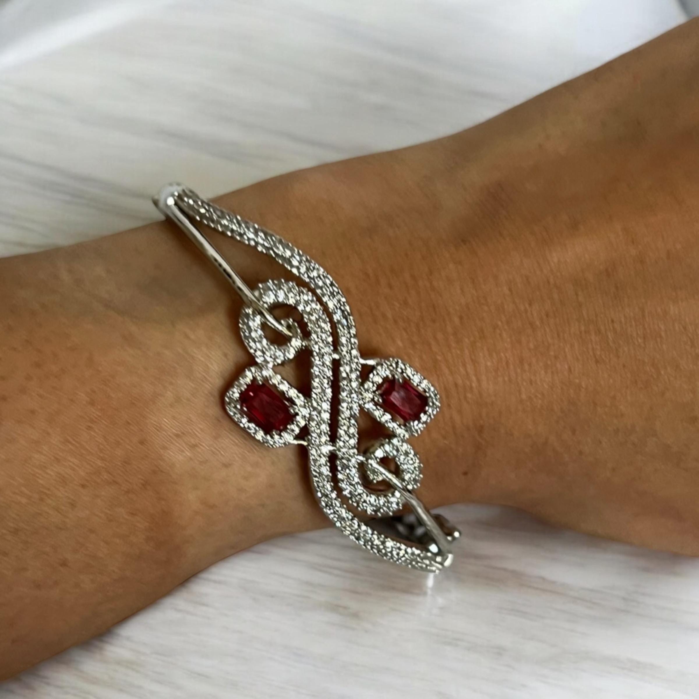 Rani Red Gemstone Studded Bracelet, Indian Jewelry - Image 3