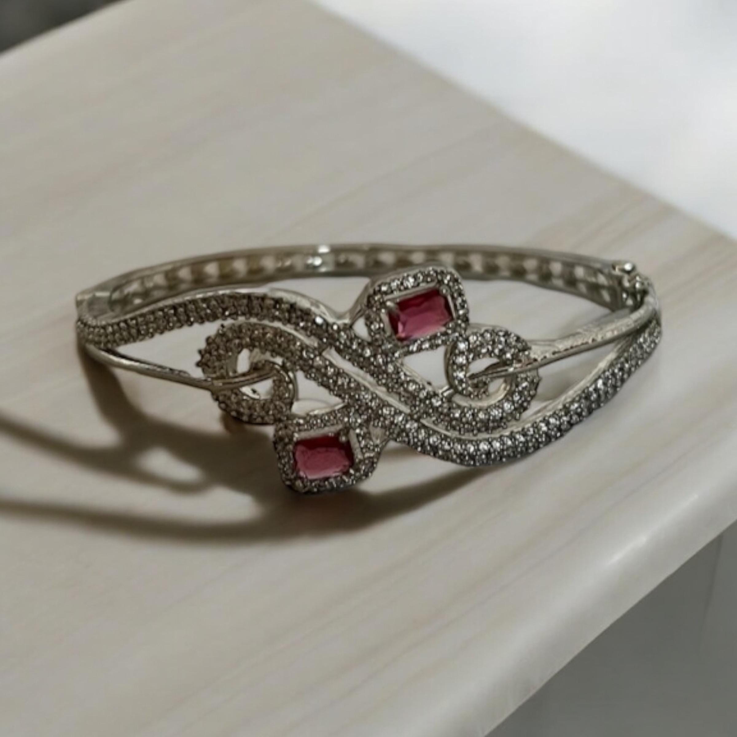 Rani Red Gemstone Studded Bracelet, Indian Jewelry - Image 2