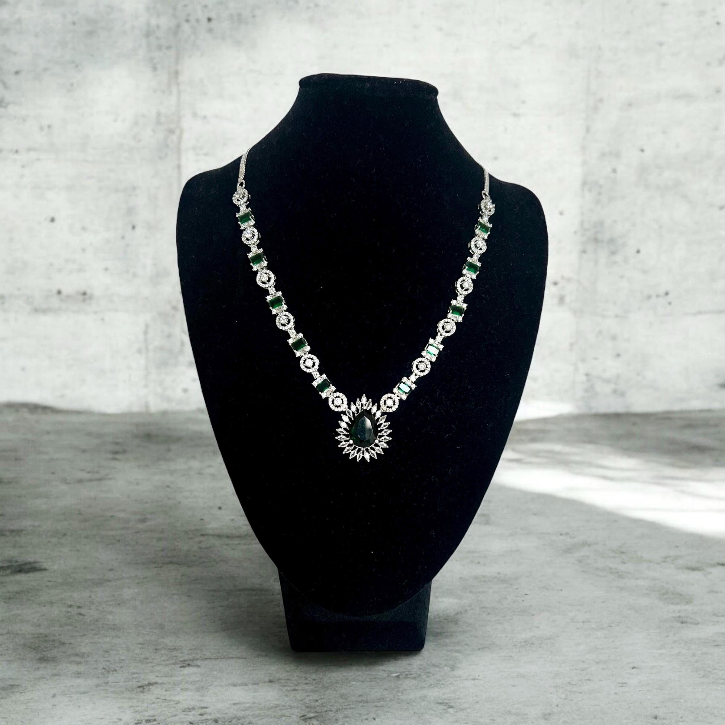 Emerald Bridal Necklace Set Green Gemstone Earrings CZ Crystal Jewelry Gift - Image 4