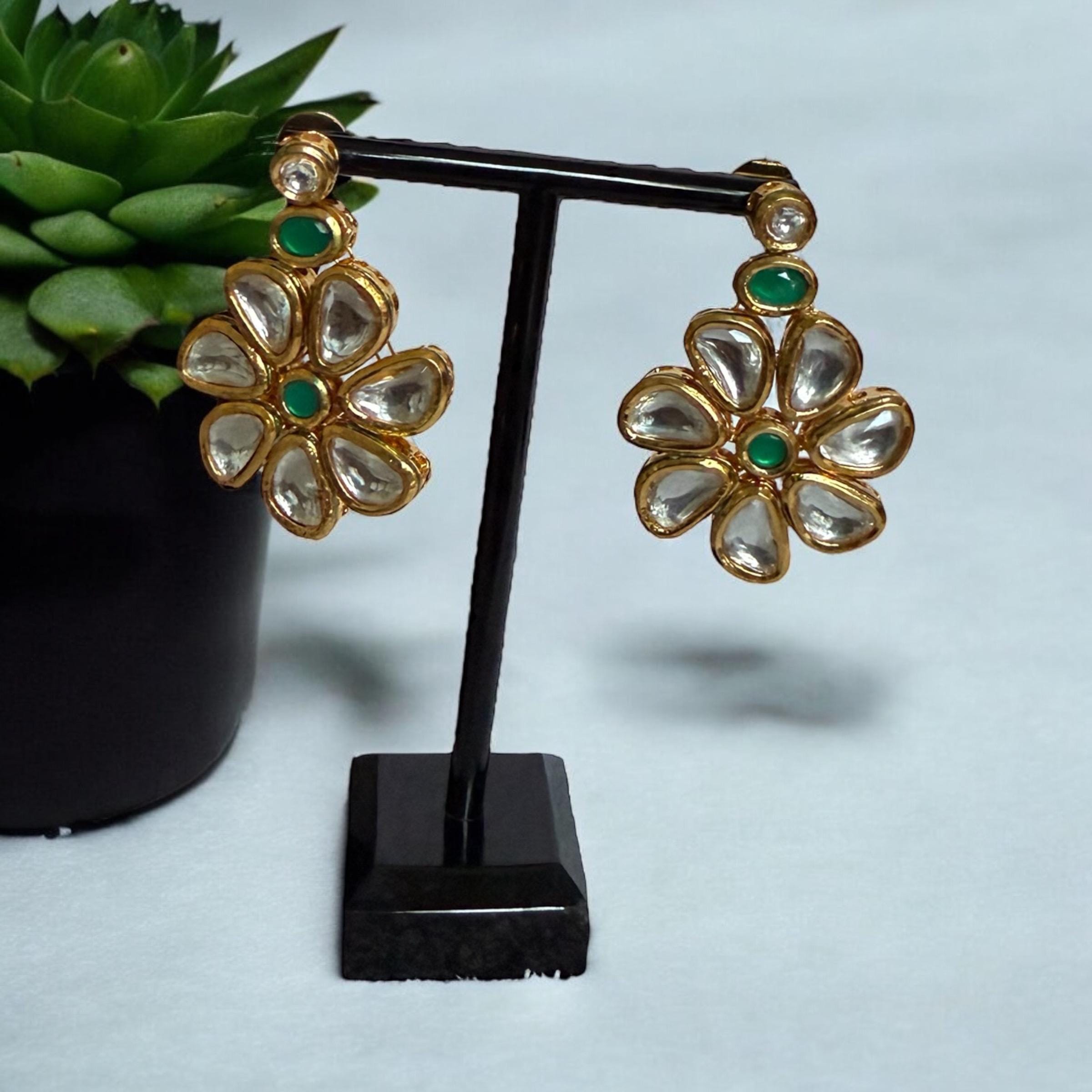 Gold Kundan Bridal Necklace Set ? Indian Wedding Jewelry with Green Stones, Earrings & Tikka - Image 3