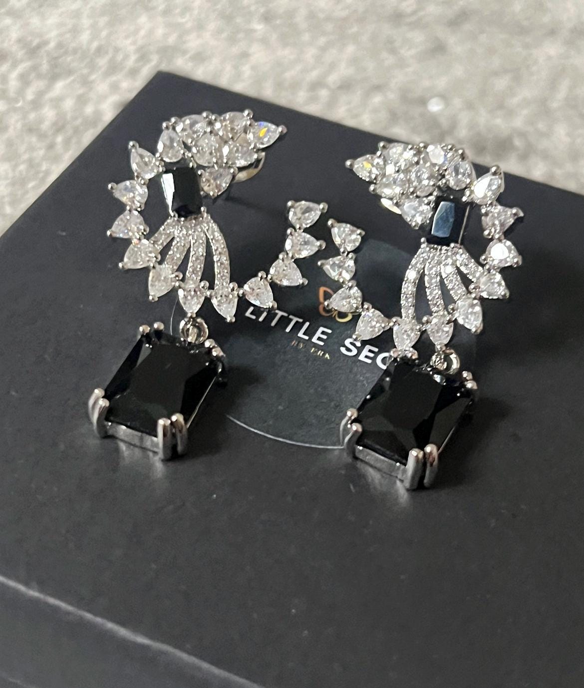 Black & Silver Drop Earrings ? Cubic Zirconia Statement Dangles with Jet Black Stone | Elegant Party Jewelry - Image 4
