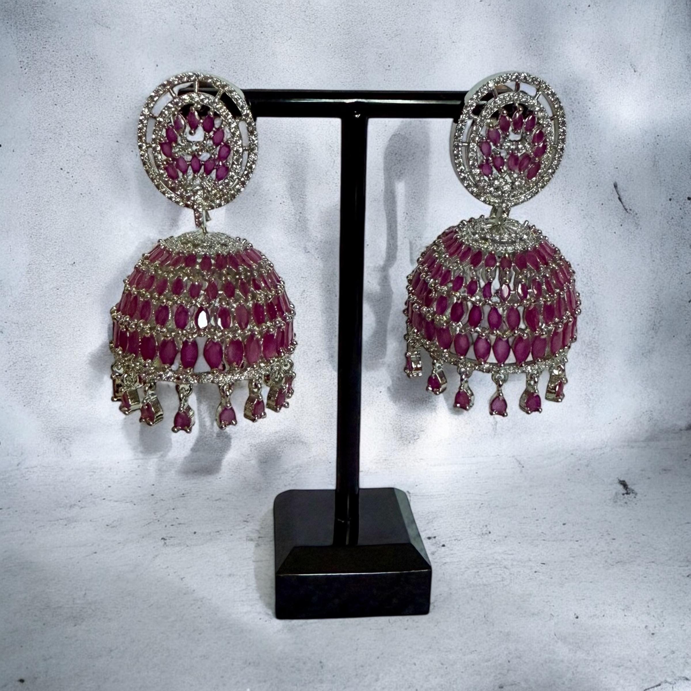 Emerald Green Jhumka Earrings | Indian Bridal Dangle Earrings | Crystal Drop Chandbali Style | Statement Festive Jewelry - Image 7