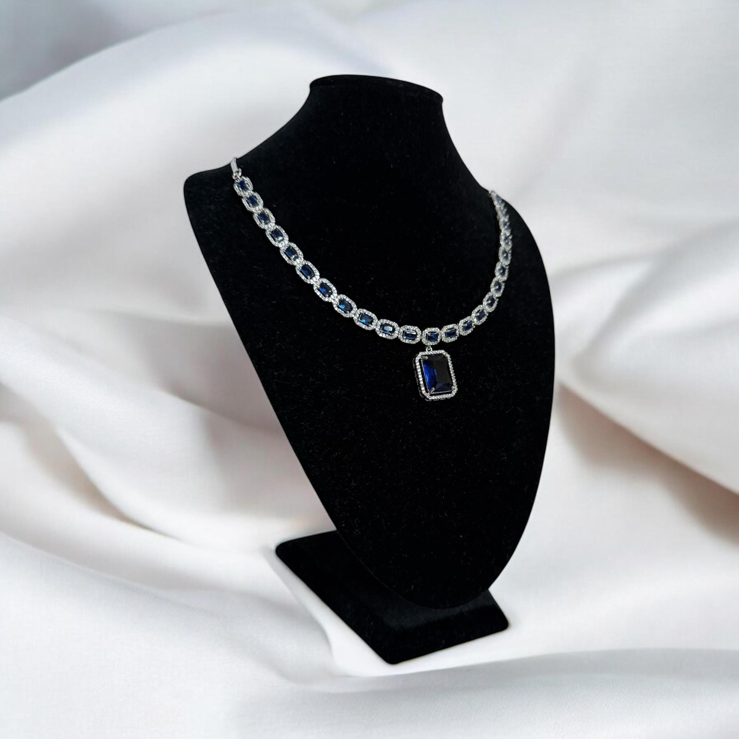 Blue Rhinestone Bridal Necklace | Indian Wedding Choker Set | Desi Dulhan Jewelry | South Asian Bridal Necklace - Image 2