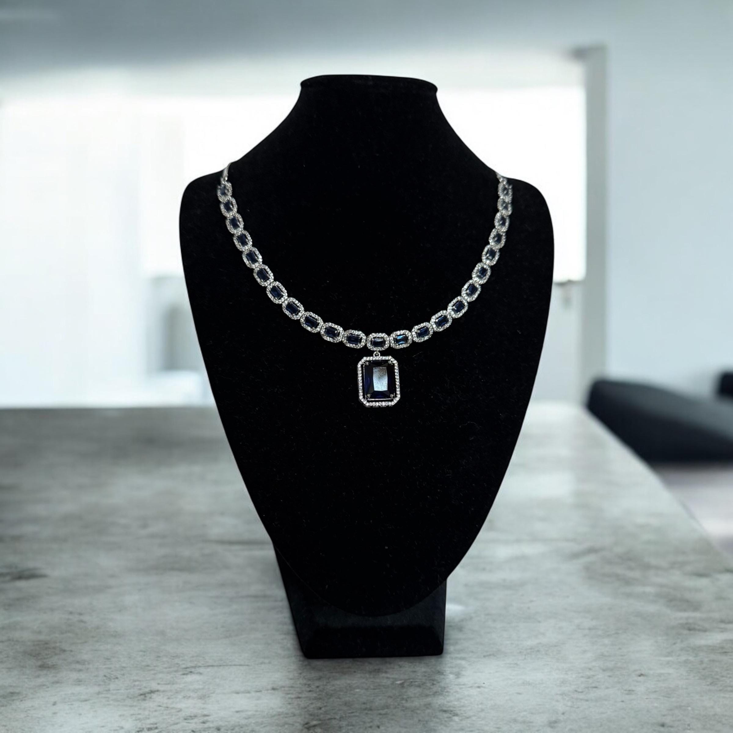 Blue Rhinestone Bridal Necklace | Indian Wedding Choker Set | Desi Dulhan Jewelry | South Asian Bridal Necklace - Image 3
