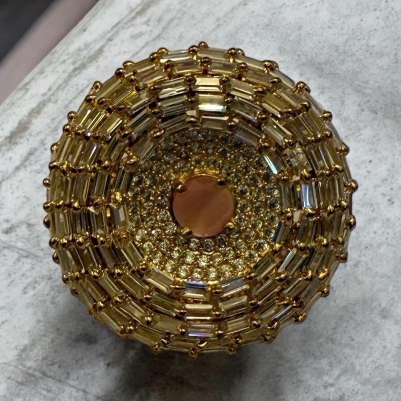 Luxe Radiance Statement Ring ? Gold Cocktail Ring with Pink Stone & Crystal Detailing - Image 3
