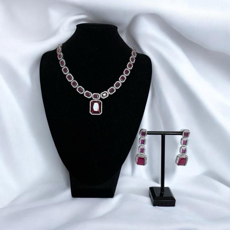 Asian Bridal Ruby Necklace Set ? Statement Red Jewelry with Earrings