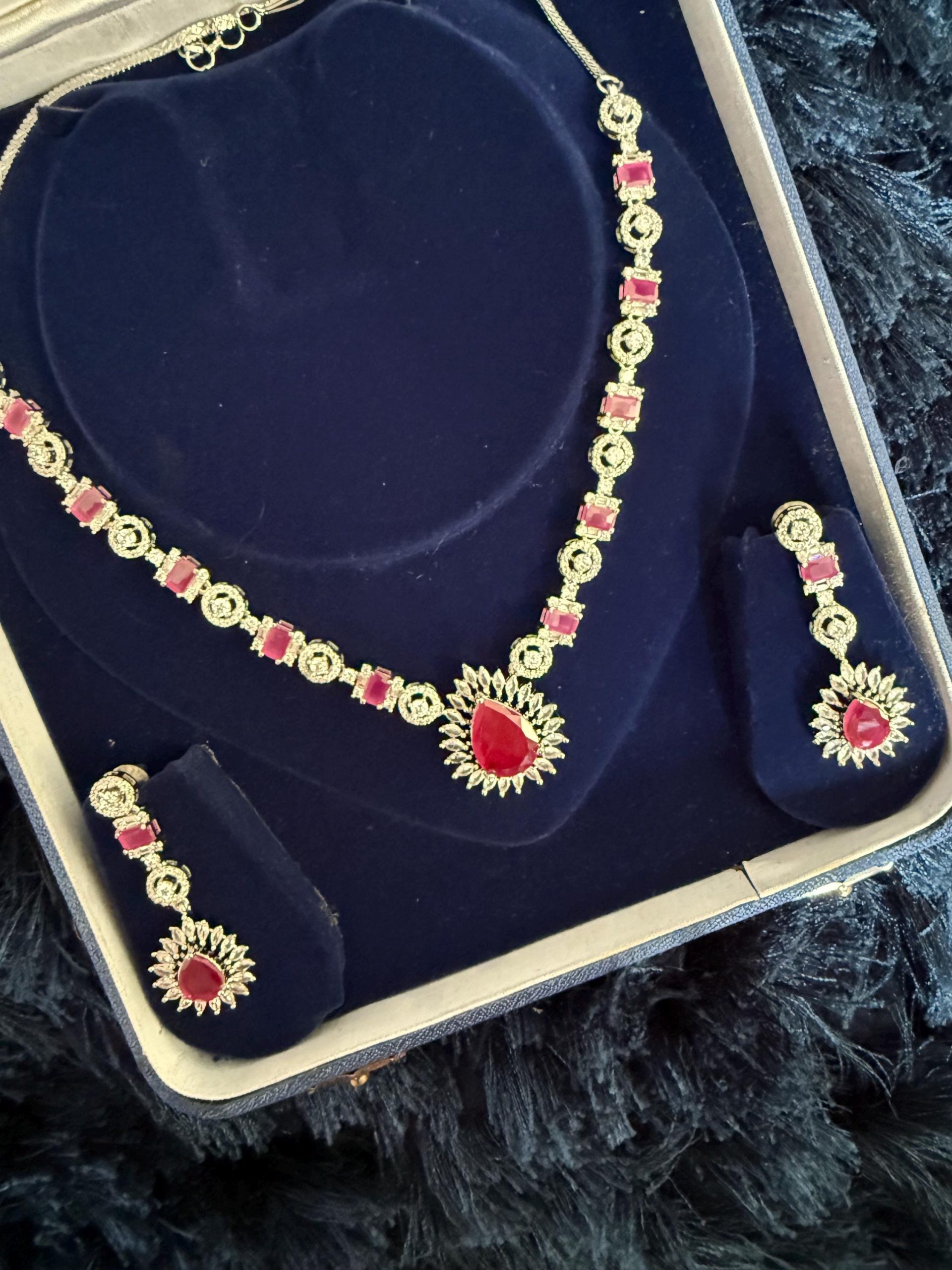 Ruby Bridal Necklace Set – Red Gemstone Earrings for Indian Weddings | My Little Secret Jewelry UK - Image 3