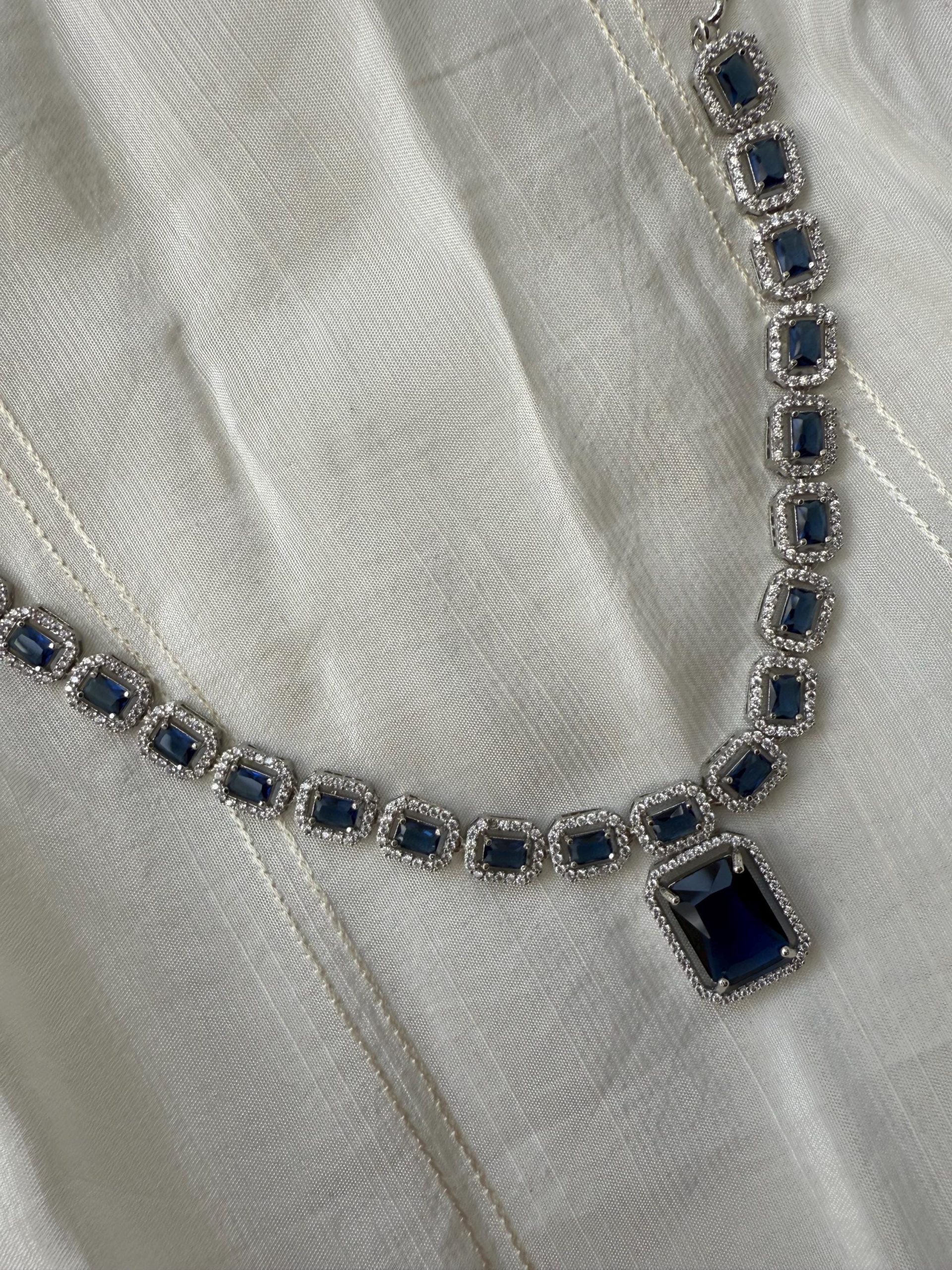 Sapphire Blue Necklace Set | Bridal Jewelry Silver | Crystal Choker & Earrings | Evening Wedding Set | South Asian Party Jewelry - Image 6