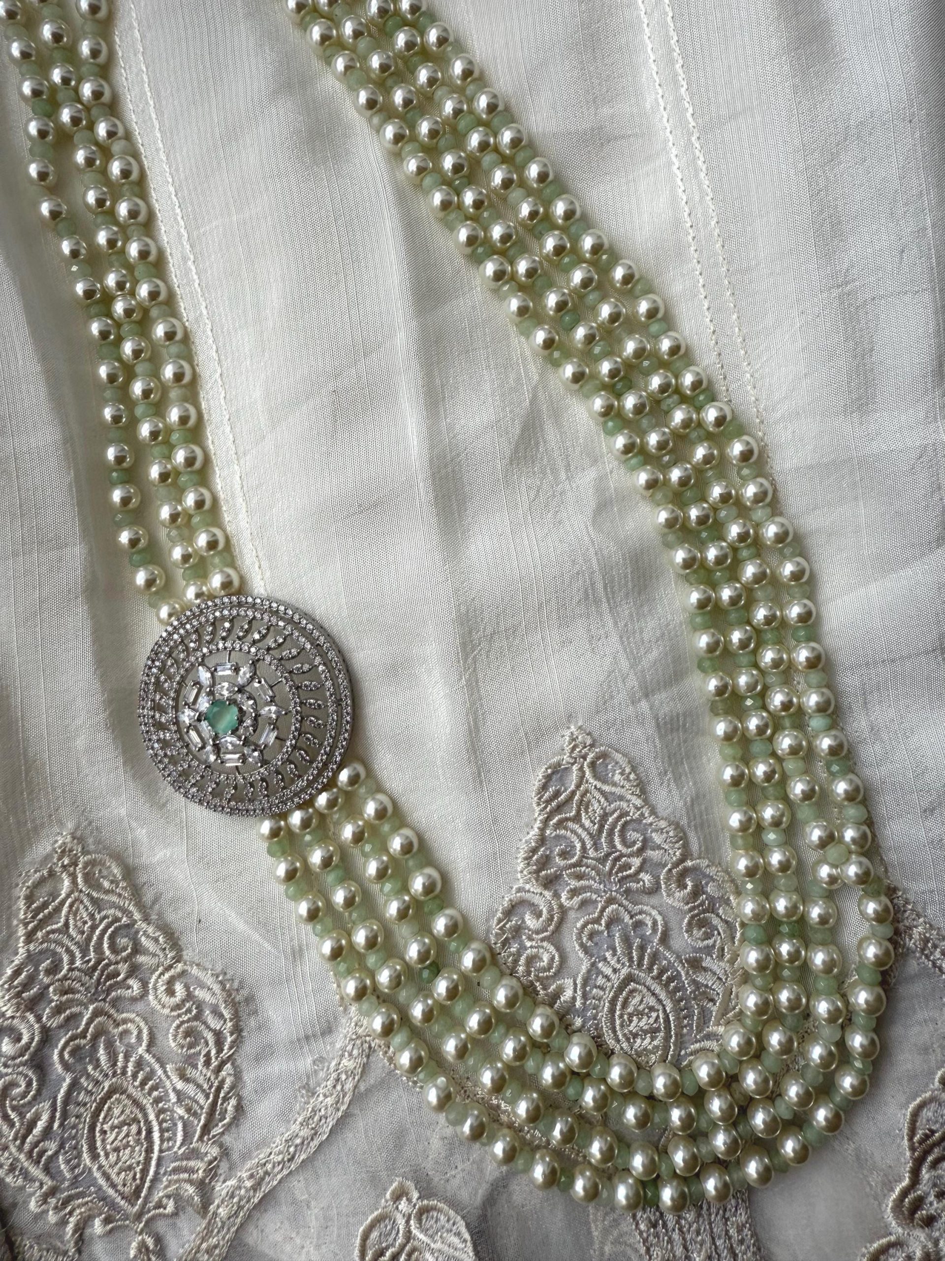 Mint Pearl Kundan Choker Necklace with Crystal Medallion ? Bridal & Festive Jewelry - Image 3