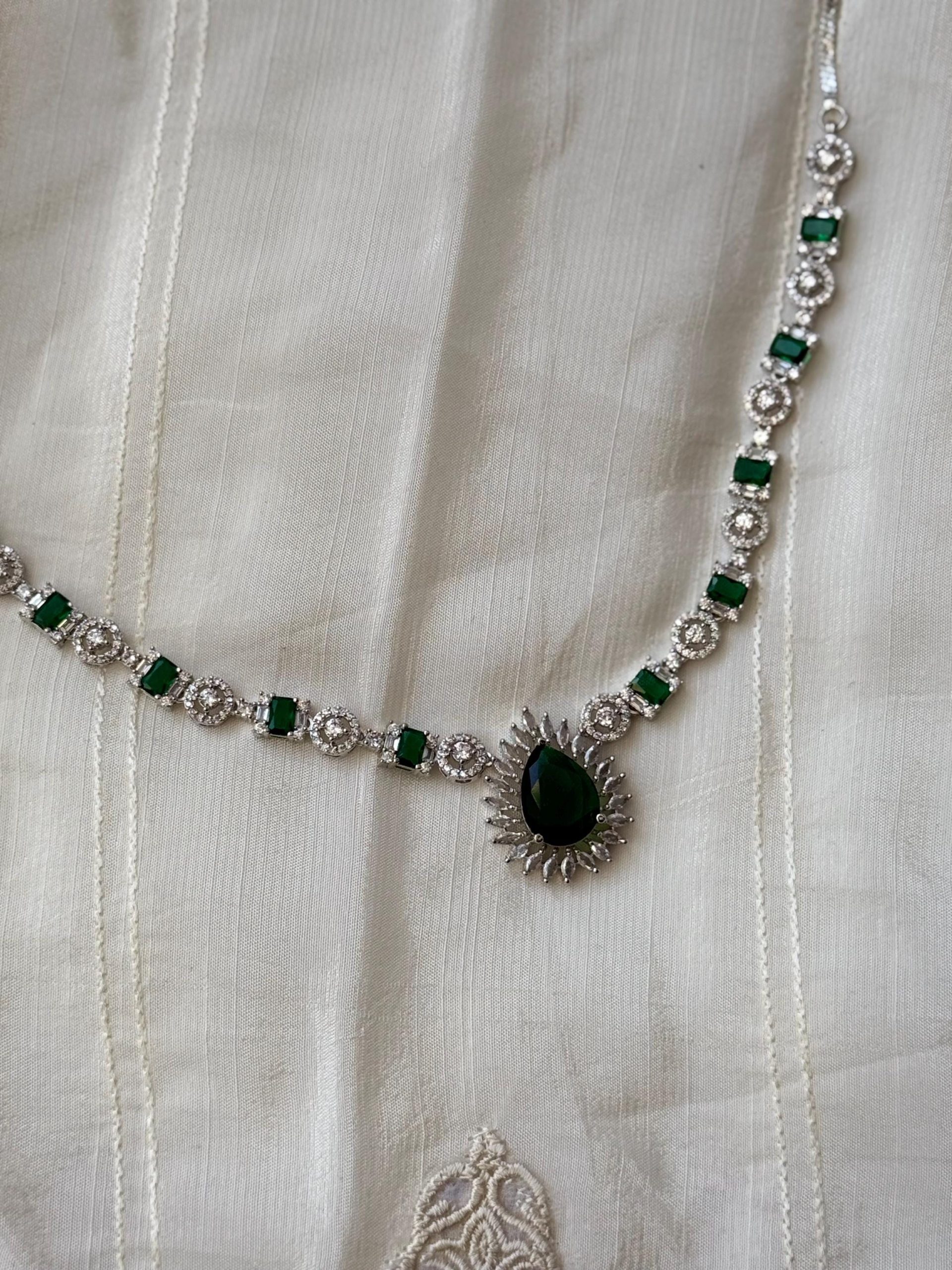 Emerald Bridal Necklace Set Green Gemstone Earrings CZ Crystal Jewelry Gift - Image 6