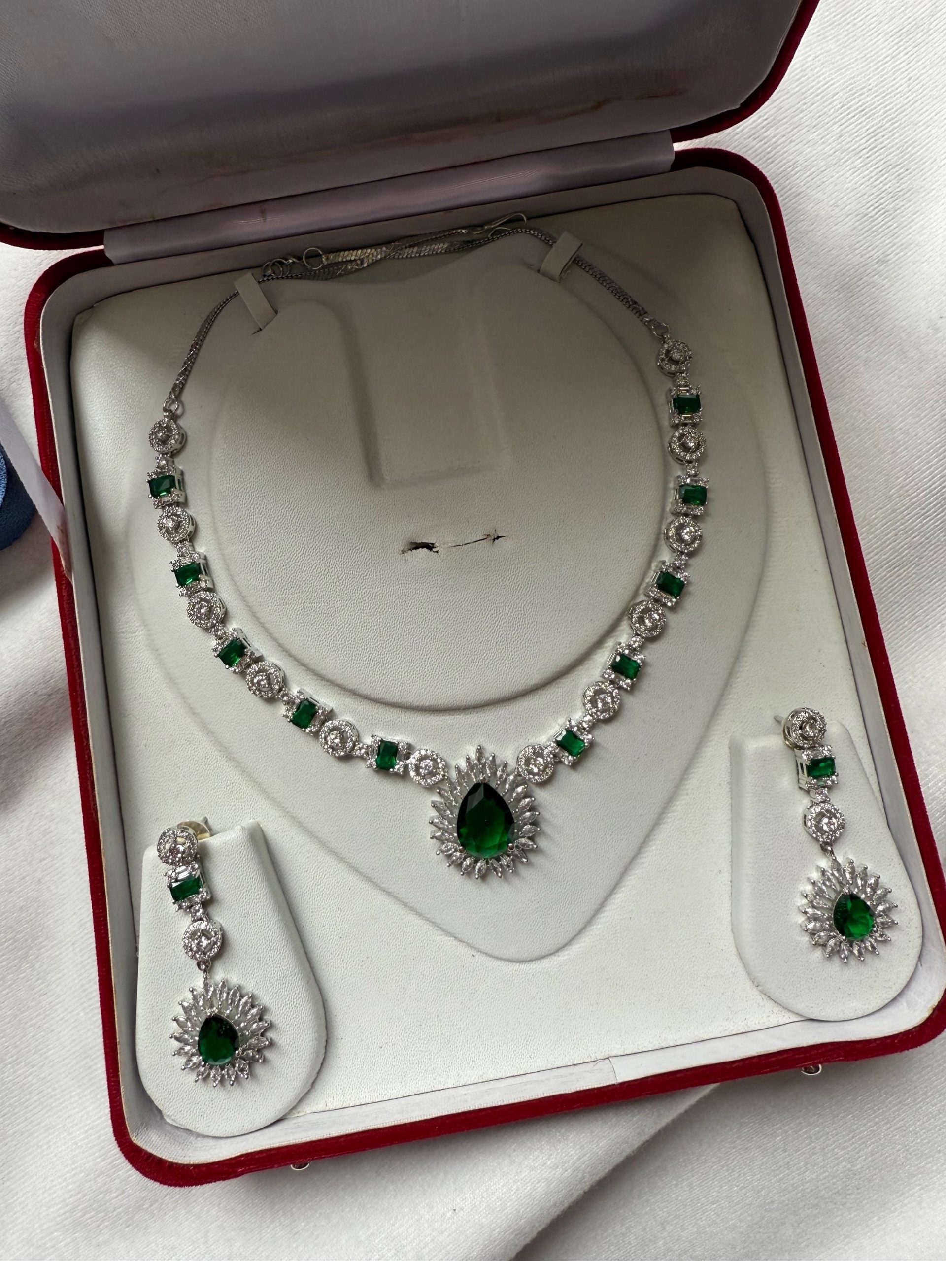 Emerald Bridal Necklace Set Green Gemstone Earrings CZ Crystal Jewelry Gift - Image 8