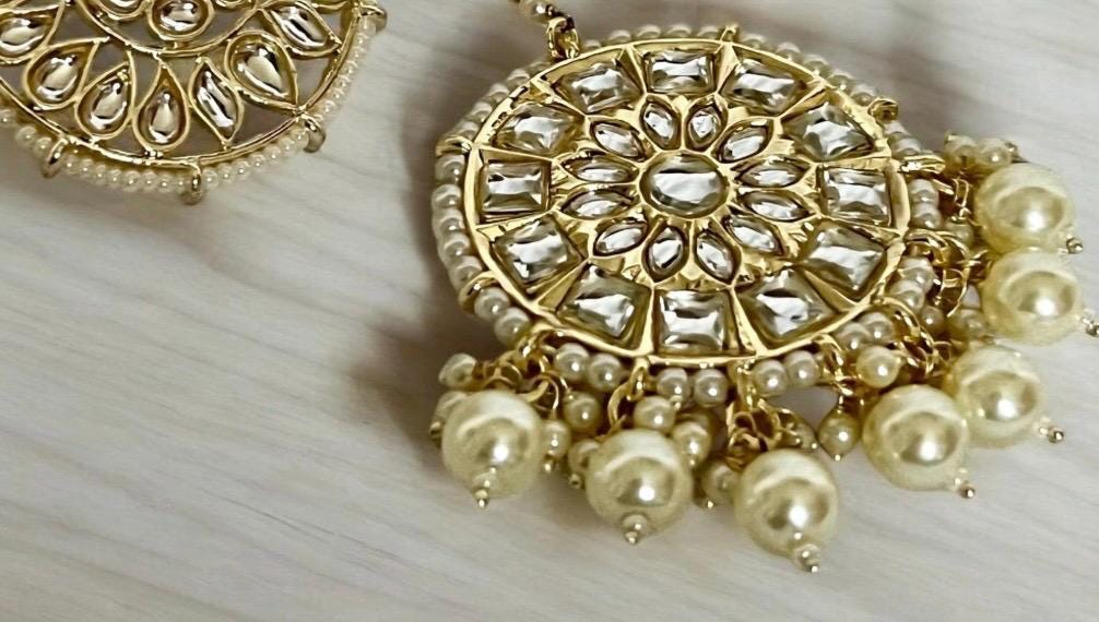 Gold Kundan Maang Tikka & Earring Set ? Bridal Indian Jewelry - Image 4