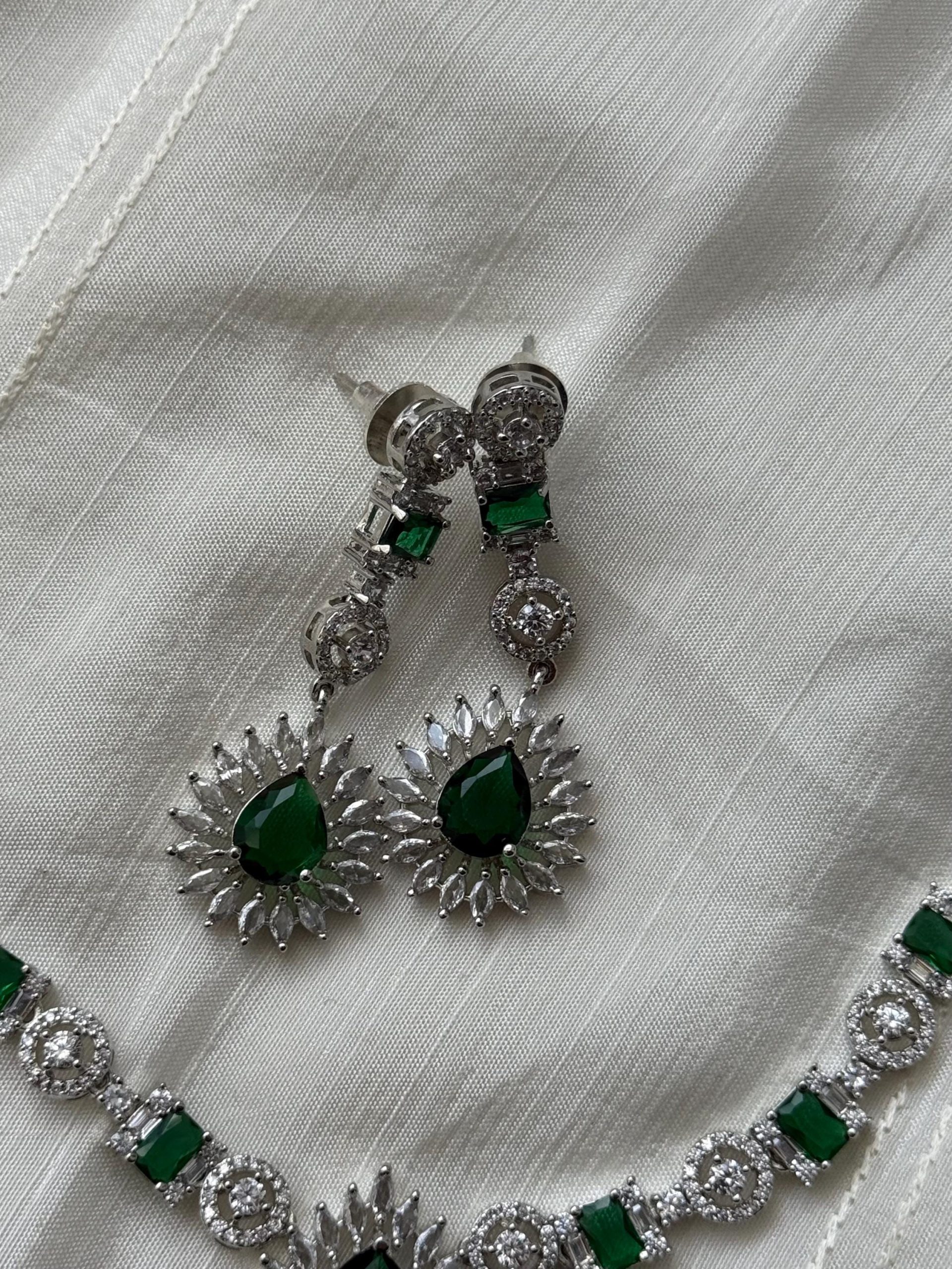 Emerald Bridal Necklace Set Green Gemstone Earrings CZ Crystal Jewelry Gift - Image 5