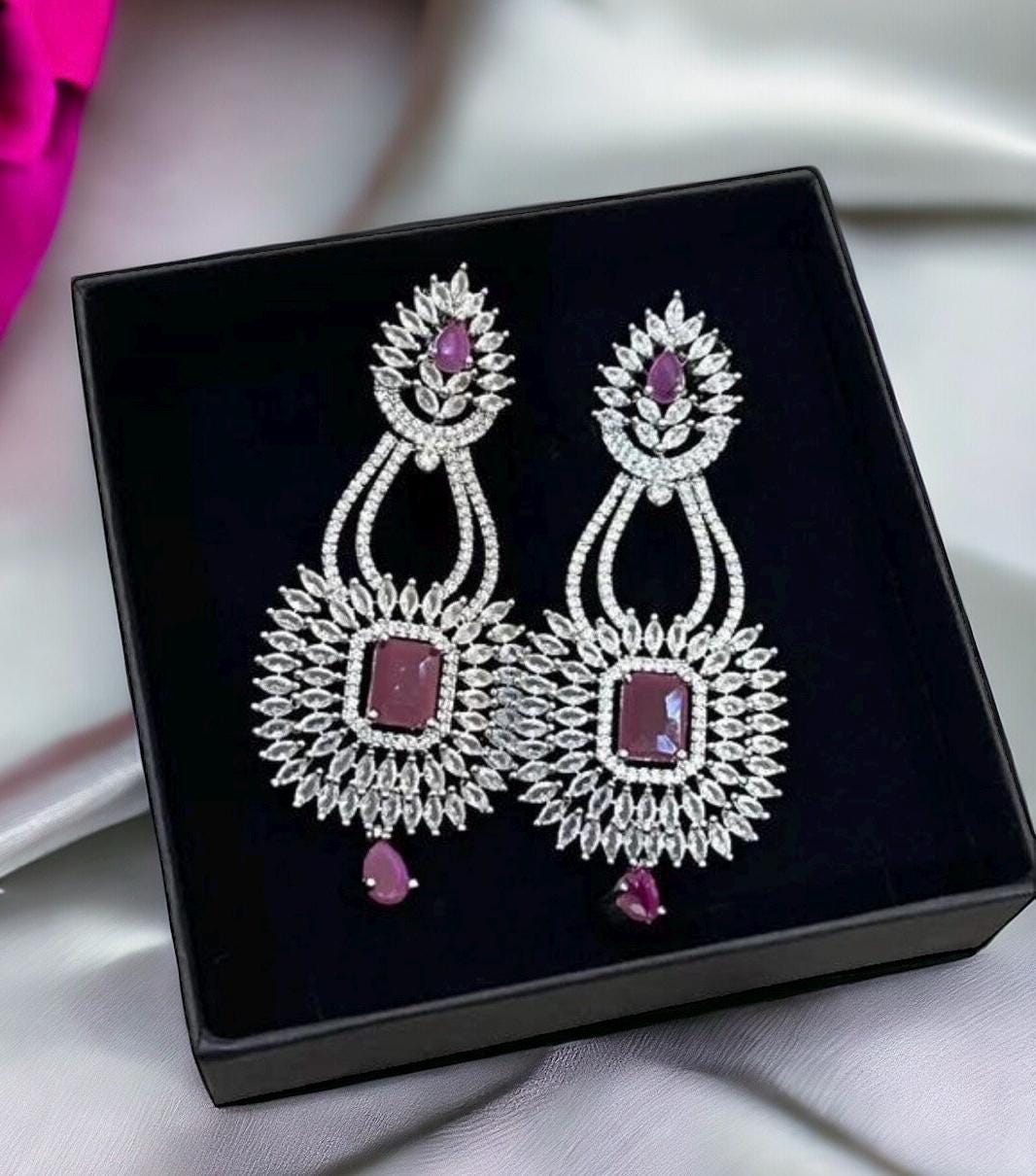 Ruby red, Gemstone Drop Earrings, Indian jewelry, wedding jewelry