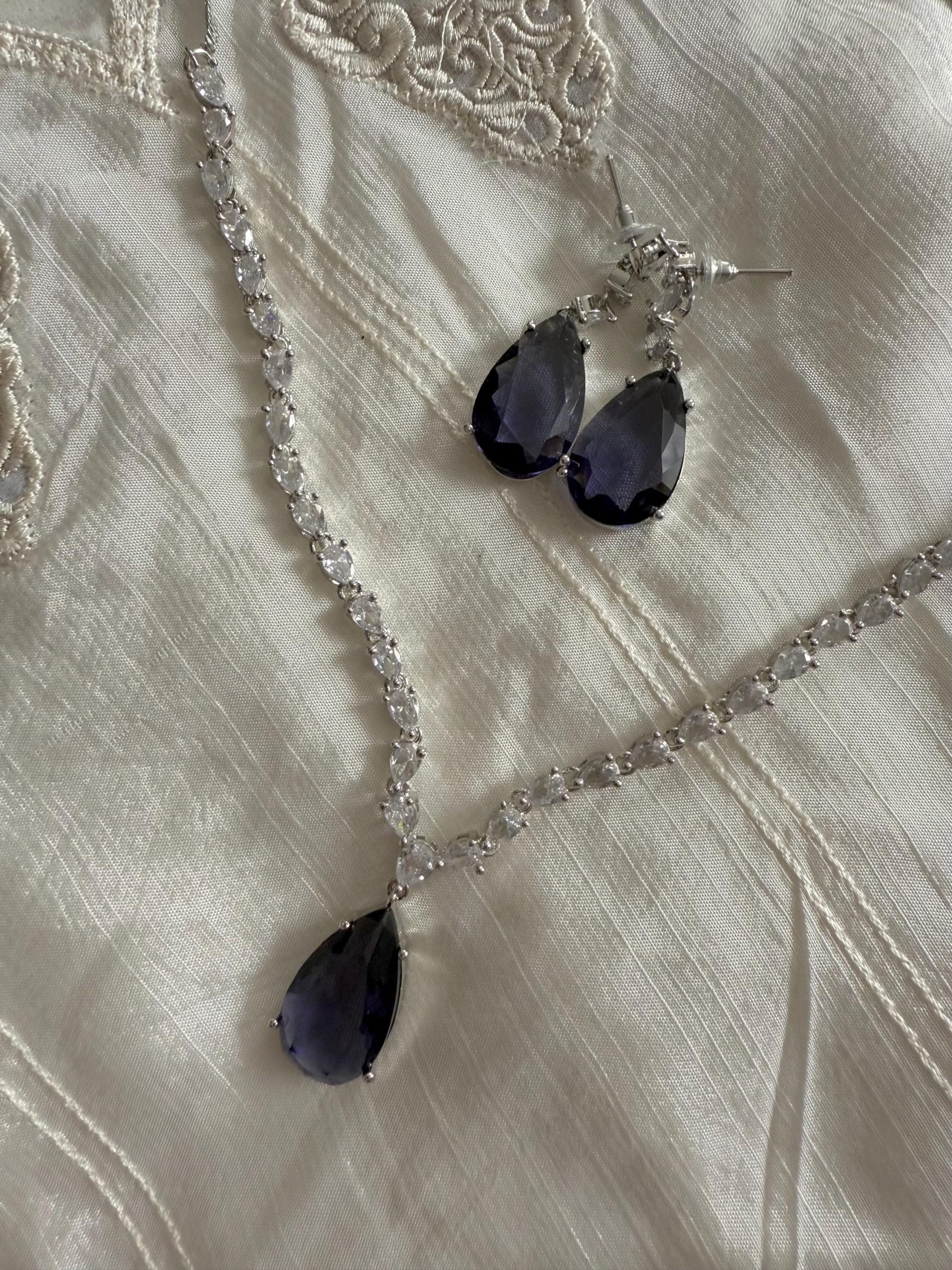 Purple Teardrop Necklace & Earring Set ? Elegant Crystal Bridal Jewelry, Formal Evening Set, Statement Drop Set - Image 5