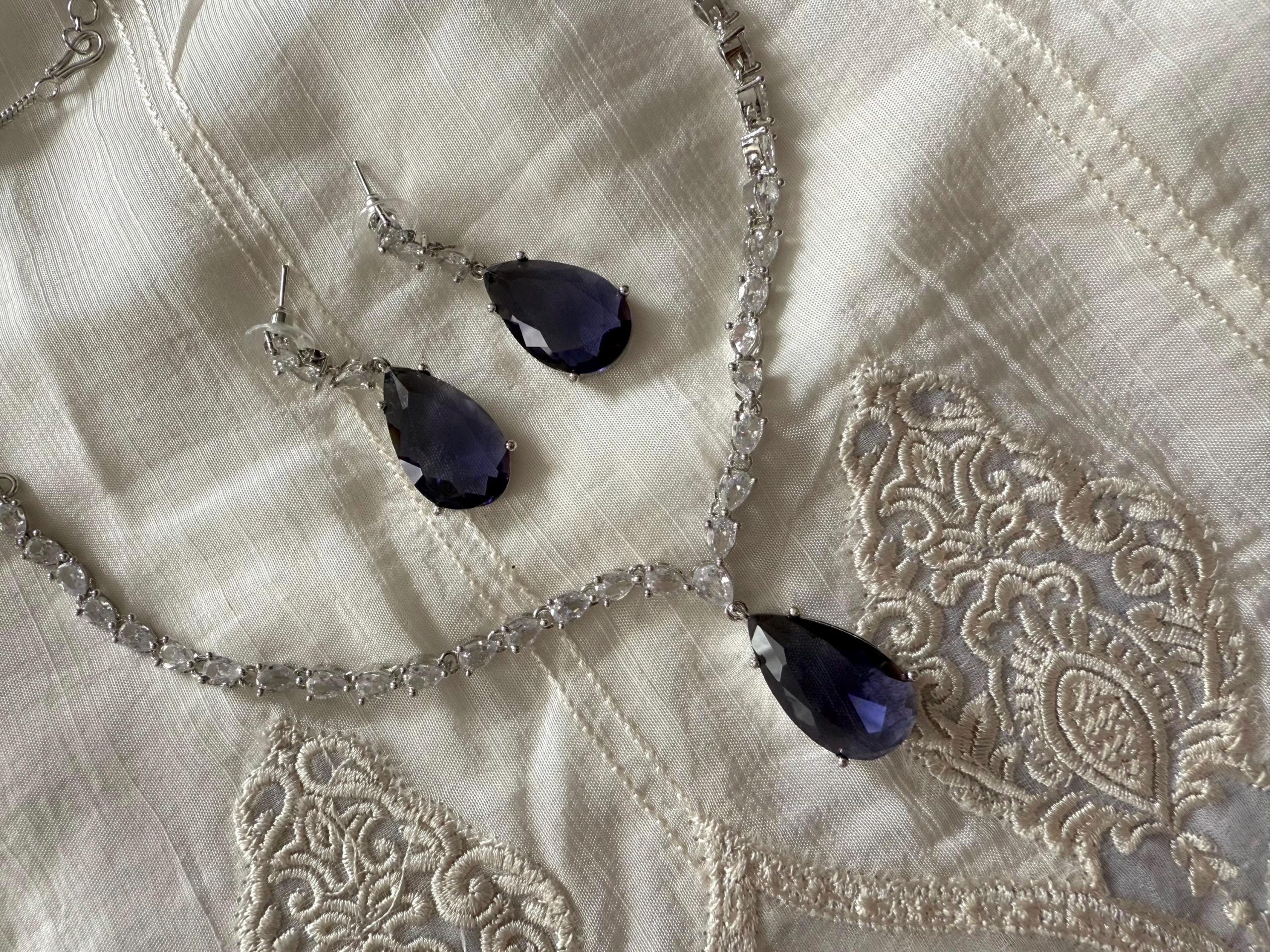 Purple Teardrop Necklace & Earring Set ? Elegant Crystal Bridal Jewelry, Formal Evening Set, Statement Drop Set