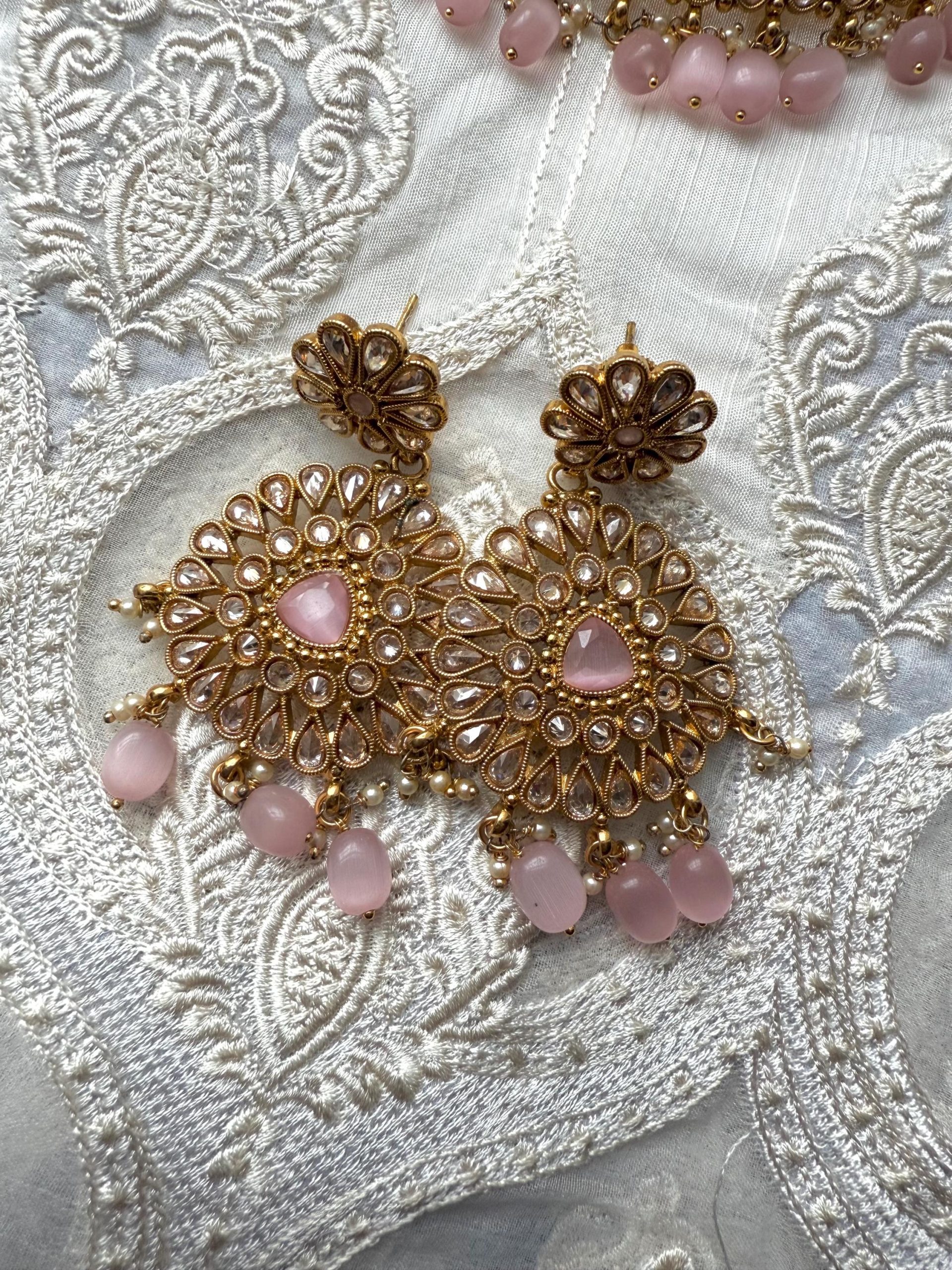 Pink Bead Kundan Bridal Jewelry Set | Indian Wedding Necklace Earrings Tikka | Gold Plated Polki Set | Dulhan Jewelry - Image 3