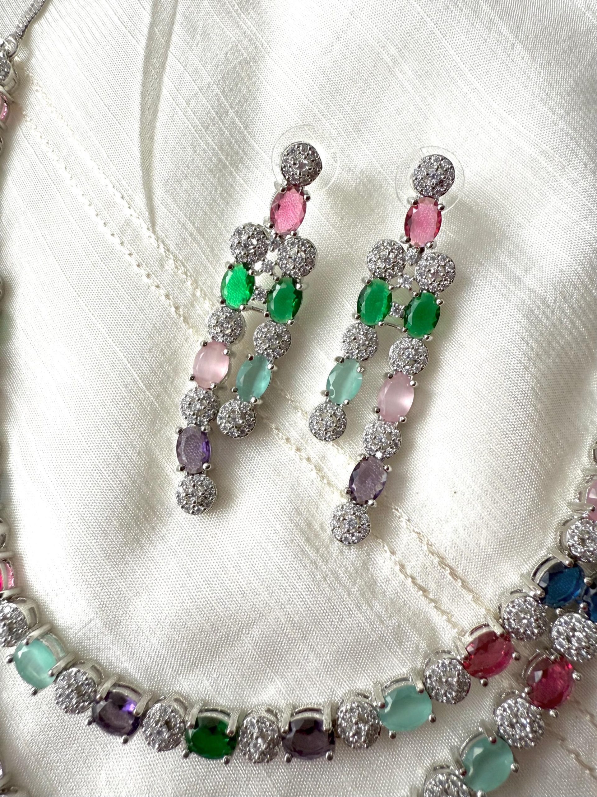 Colorful Gemstone Necklace Earring Set ? Bridal Statement Jewelry ? Multicolor Crystal Choker ? Indian Wedding Jewelry Set ? Gift for Her - Image 2