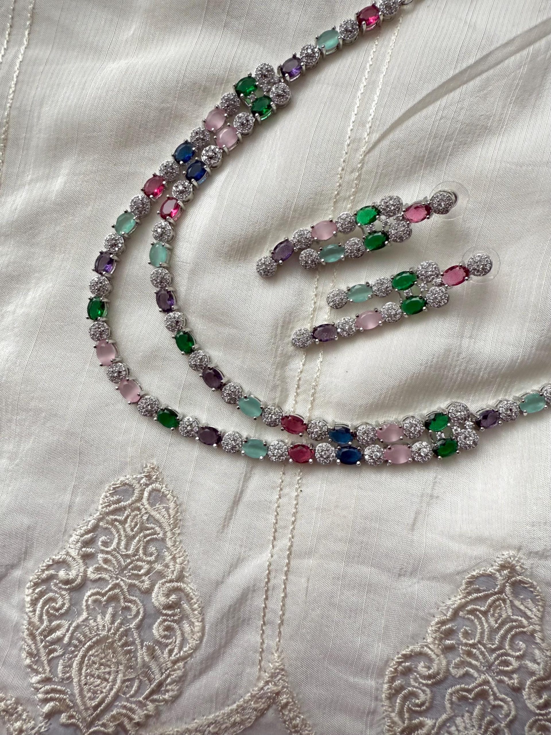 Colorful Gemstone Necklace Earring Set ? Bridal Statement Jewelry ? Multicolor Crystal Choker ? Indian Wedding Jewelry Set ? Gift for Her - Image 4