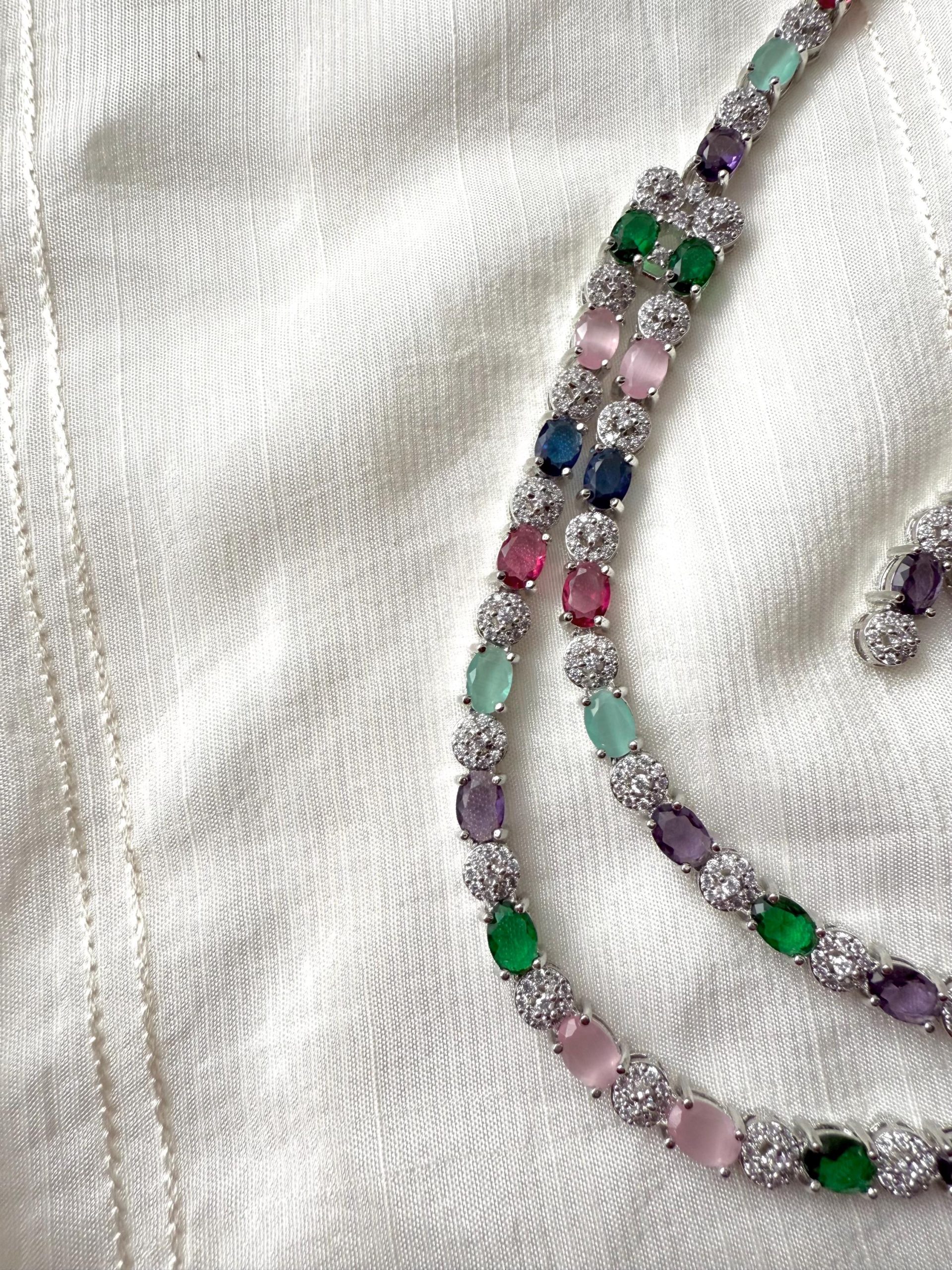 Colorful Gemstone Necklace Earring Set ? Bridal Statement Jewelry ? Multicolor Crystal Choker ? Indian Wedding Jewelry Set ? Gift for Her - Image 3
