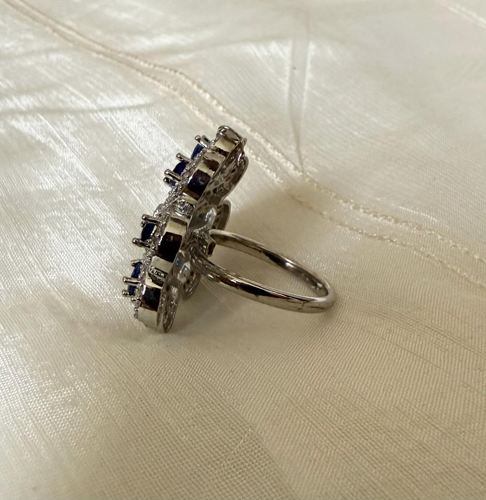 Blue Teardrop Floral Ring | Adjustable Statement Ring for Women | South Asian Cocktail Ring | Desi Wedding Jewelry - Image 2